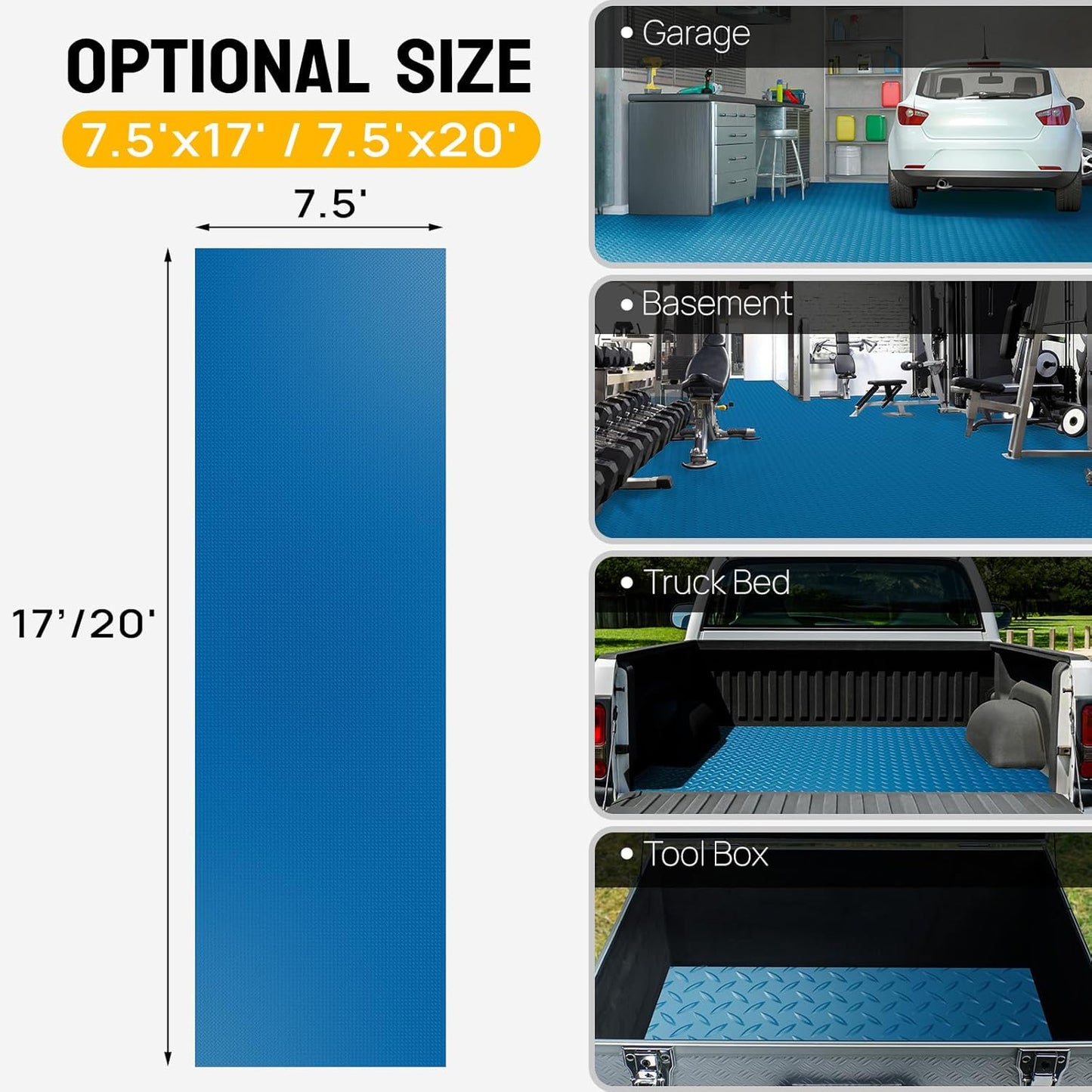 TUFFIOM 7.5 x 20 FT Garage Floor Mat, Thickened Diamond Plate PVC Garage Mats Flooring Roll for Under Car, Garage Parking Mats for Floor Large SUVs, MPV, Pickup Truck
