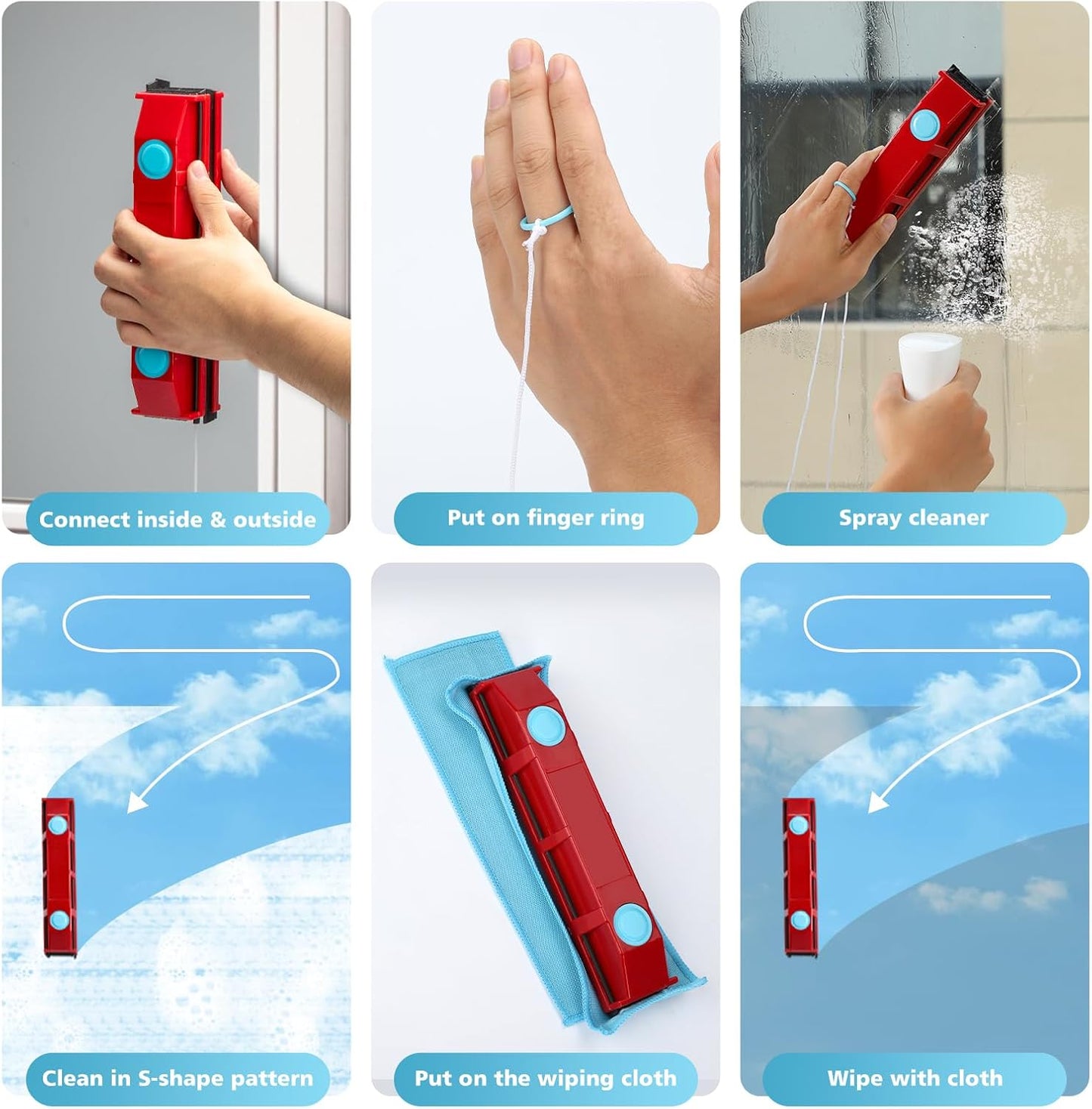 Magnetic Window Cleaner, 0.8"-1.1" Double Sided Window Glass Wiper Cleaning Tool for High-Rise Cleaning Windows Thickness, Magnetic Car Window Cleaner, Outdoor Window Cleaner