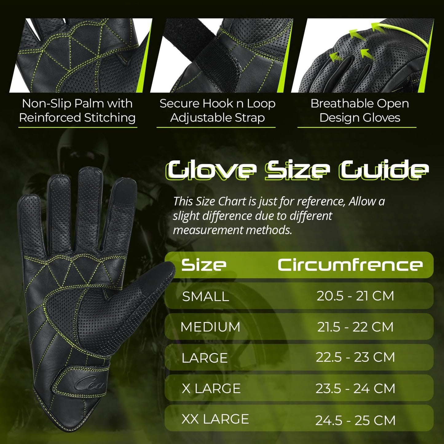 aasportx Motorcycle Gloves - Men's Leather Motorbike Gloves with Touchscreen Function - Non-Slip Pads for Men & Women