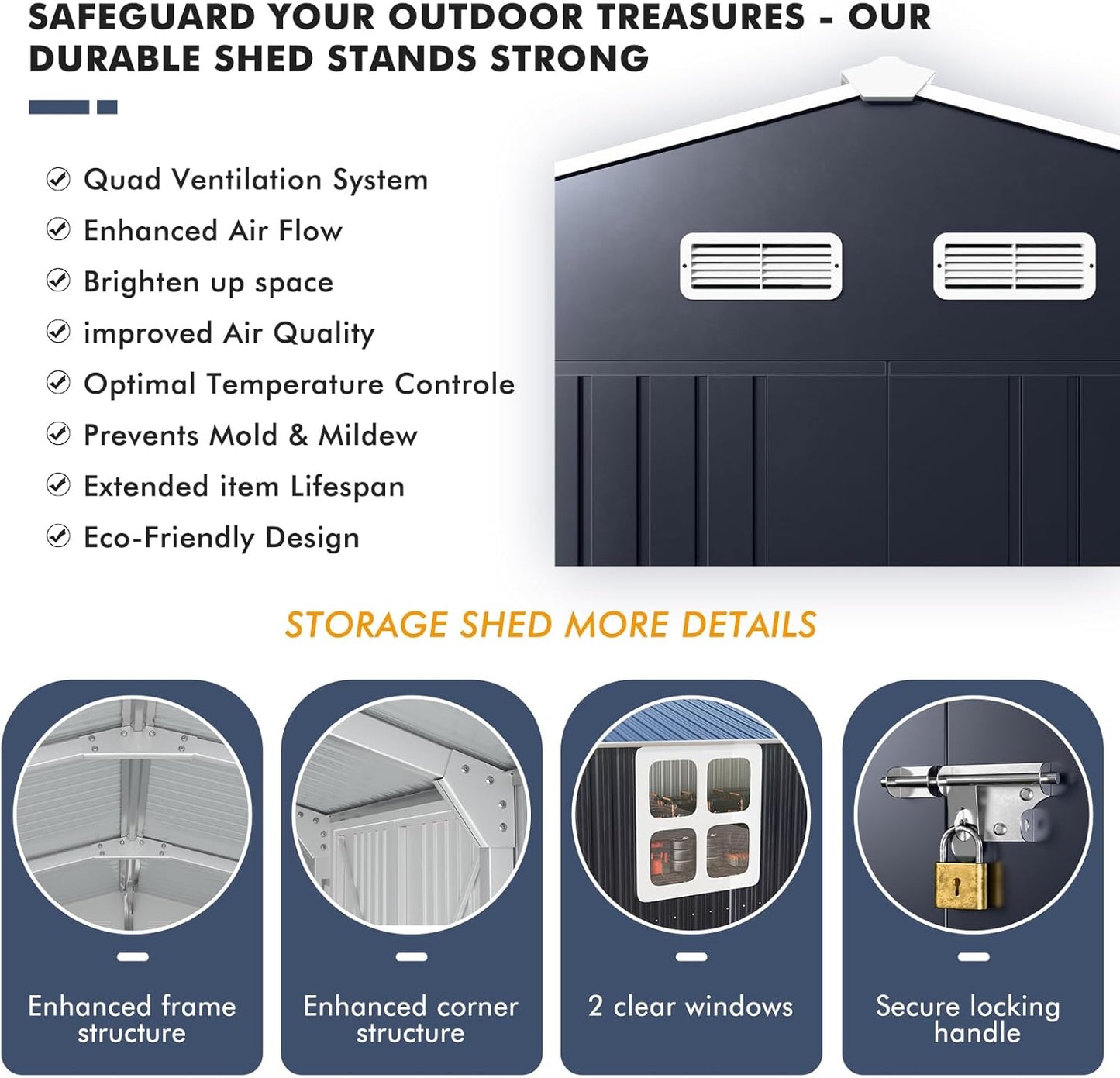 Metal Shed 10x16 FT Large with Customizable Skylight and Reinforced Steel Frame, Heavy-Duty Galvanized Steel Big Garden Sheds with Lockable Doors,4 Pane Windows, Large Utility Tool Sheds