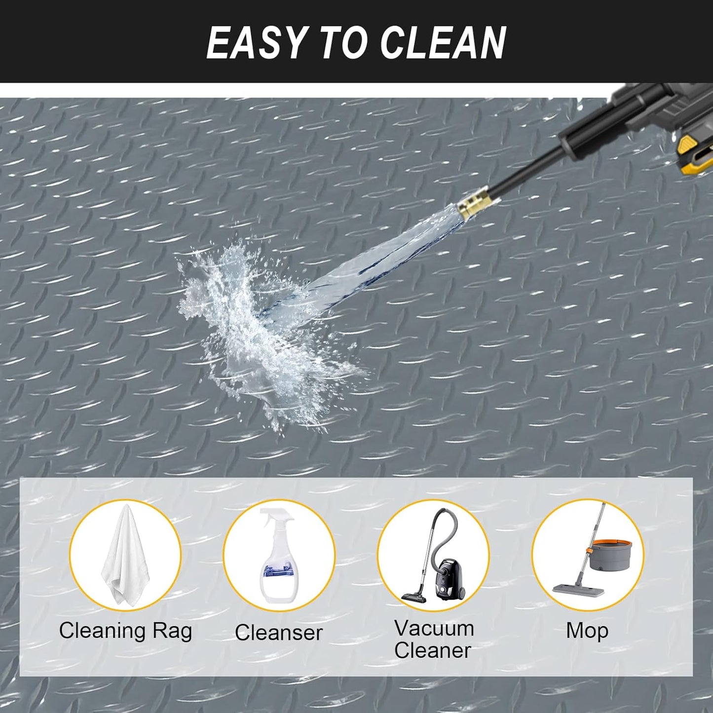 7.5x18 FT Garage Floor Mat, Flooring Roll with 20Pcs Tapes, 135 sqft Diamond Plate PVC Rubber Trailer Mat, Non-Slip Floor Mat for Garage, Warehouse, Gyms, Trailer, Pickup Truck (Grey)