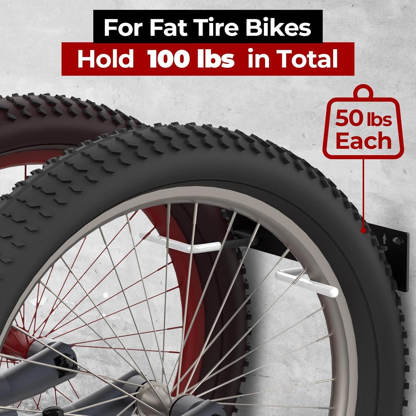 Fat Tire Bike Rack Wall Mount Garage Storage,Fat Tire Bike Storage Rack for Garage,Heavy Duty Fat Tire Bike Wall Mount Hanger Hooks Max 100lbs,Vertical Fat Tire Mountain Bike Rack(Hold 2 Bikes)