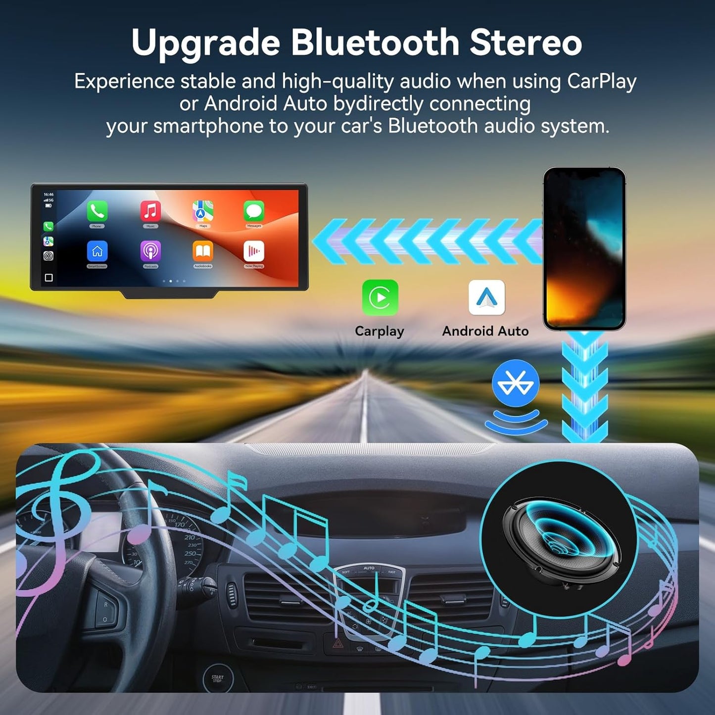 10.26" Carplay Screen for Car,Portable Car Play Screen with 4K Dash Cam,Carplay,Android Auto,1080P Backup Camera,GPS Navigation,Bluetooth,Loop Recording (10.26inch)