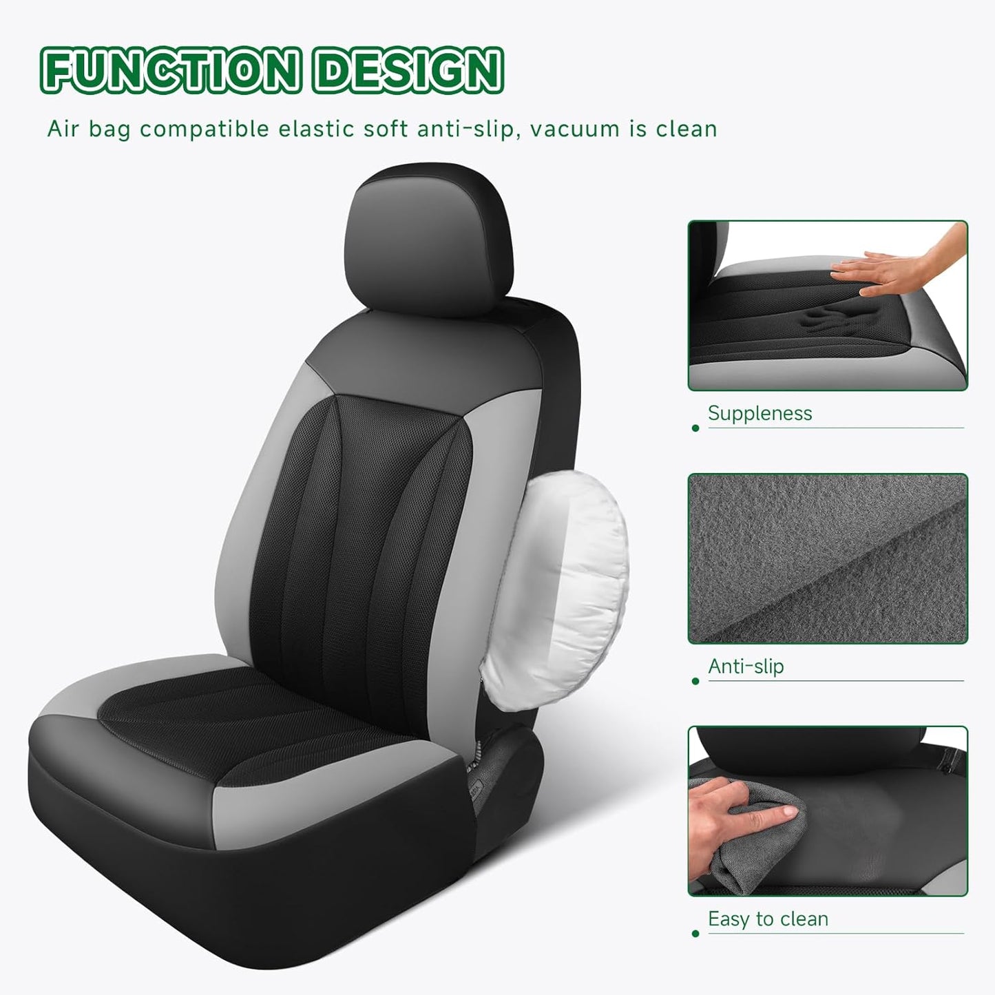 GIANT PANDA Fit GMC Sierra 1500 2500 3500 Front Car Seat Cover, 3D Air Mesh Breathable Seat Protector(Grey) 2-Pack