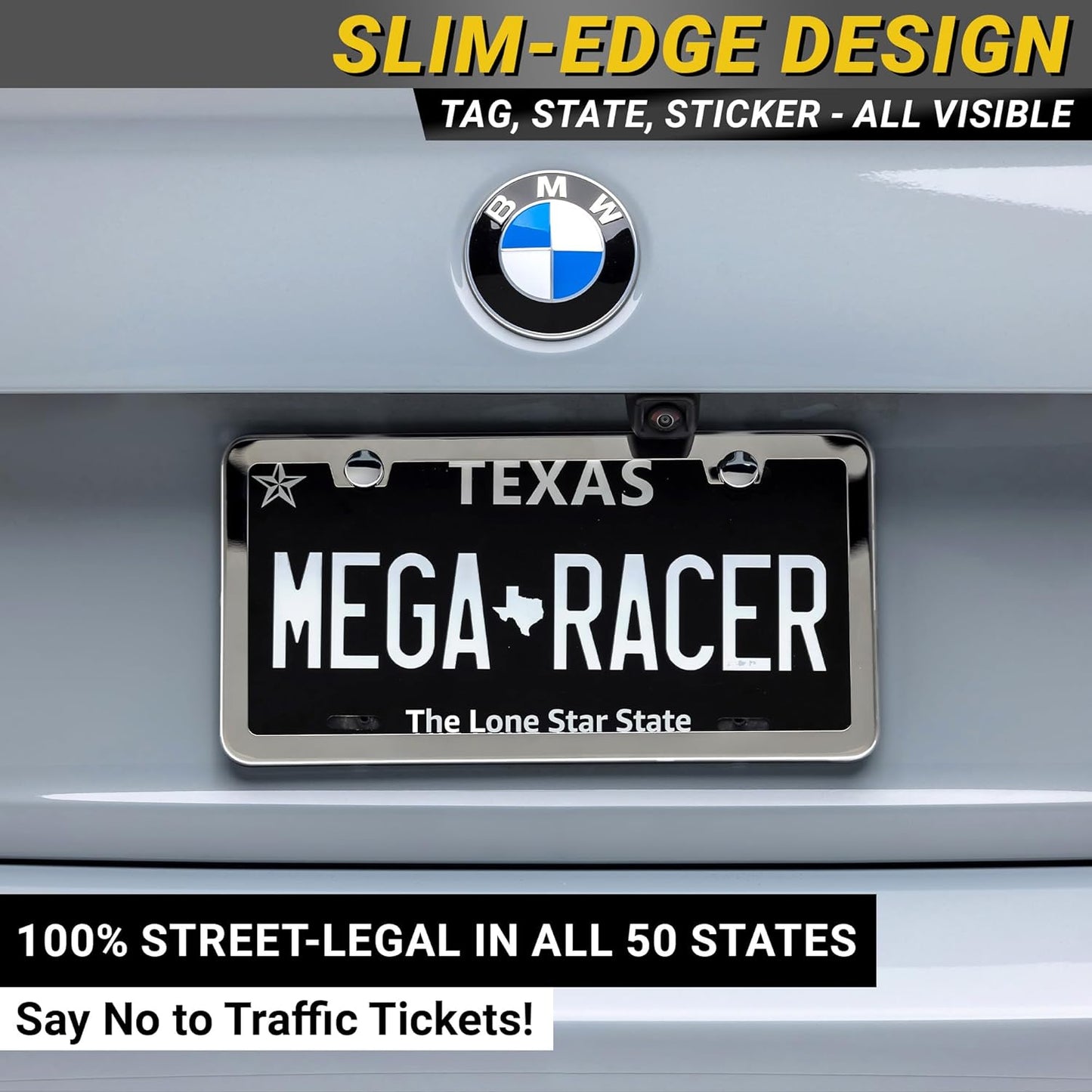 Premium Slim Polished Mirror Chrome License Plate Frame – 1 Pack, Rust-Free Stainless Steel & Rattle-Free, Street Legal Universal Fit with Screw Covers, Thin Silver Metal Front or Rear Car Tag Holder