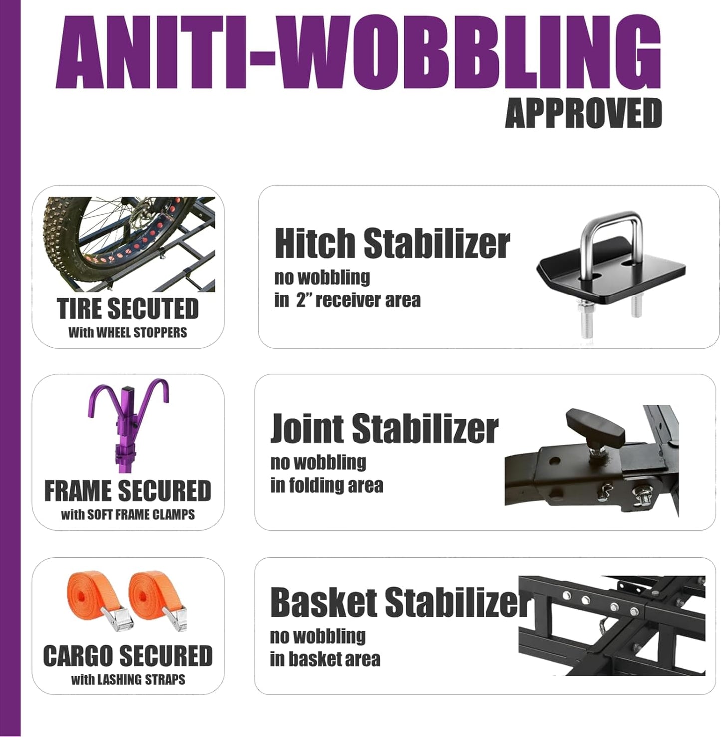 Hitch-Mount Bike Rack for Ebike Heavy-Duty - Comes with Cargo Carrier Fits 2 Electric Fat-Tire Mountain Bicycles Fits 2" Receiver for Car Trailer SUV Truck RV Minivan (Purple)