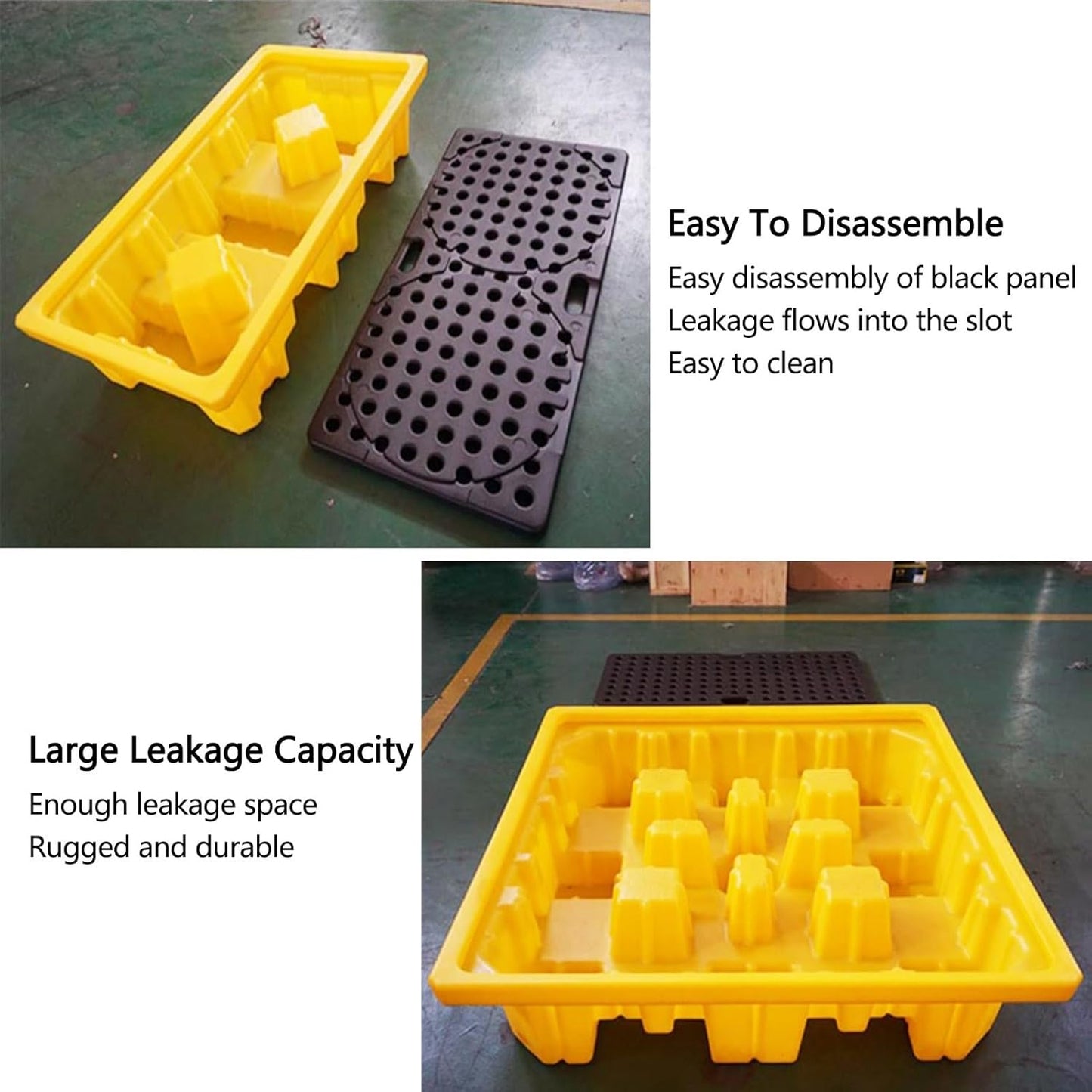 2 Drum Containment Spill Pallet, Polyethylene Low Profile Paint Bucket Tray, Industrial Garage Storage Detachable Shipping Leakproof Platform (Color : Yellow-1 Pack, Size : 26.2"x14.2"x4.7"