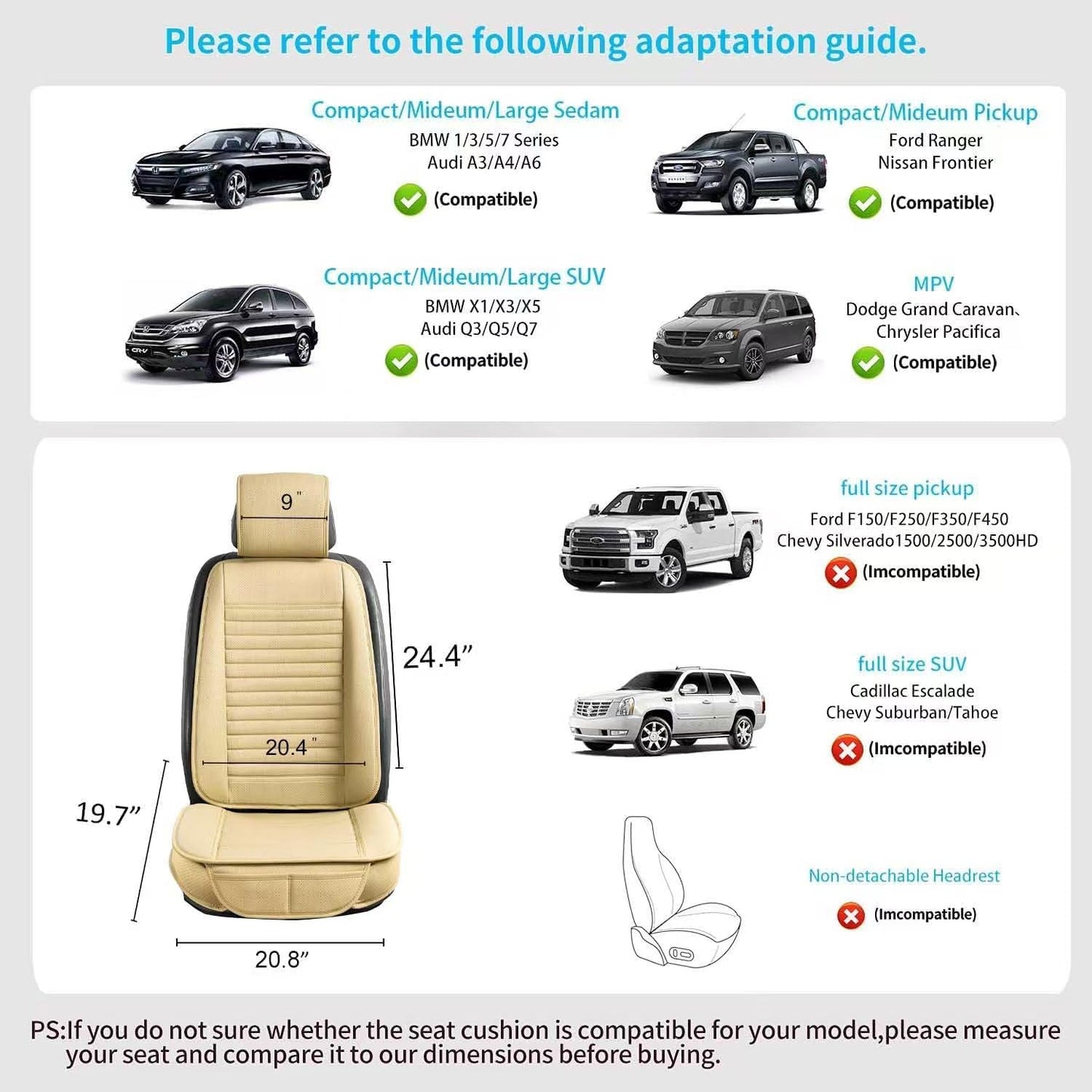 2pc Car Seat Covers, Luxury Car Protectors,Universal Anti-Slip Driver Seat Covers, Edge WrappingsFront Car Seat Covers with PU Leather(Beige)