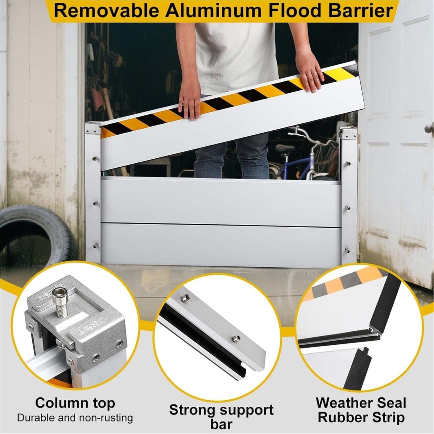 Reusable Heavy Duty Aluminum Flood Barriers for Home Exterior, Flood Protection Barriers Water Barrier Door Quick Detachable Garage Doors Detachable Mobile Rain Water Baffle (H 7.9 inch L 6.5FT)