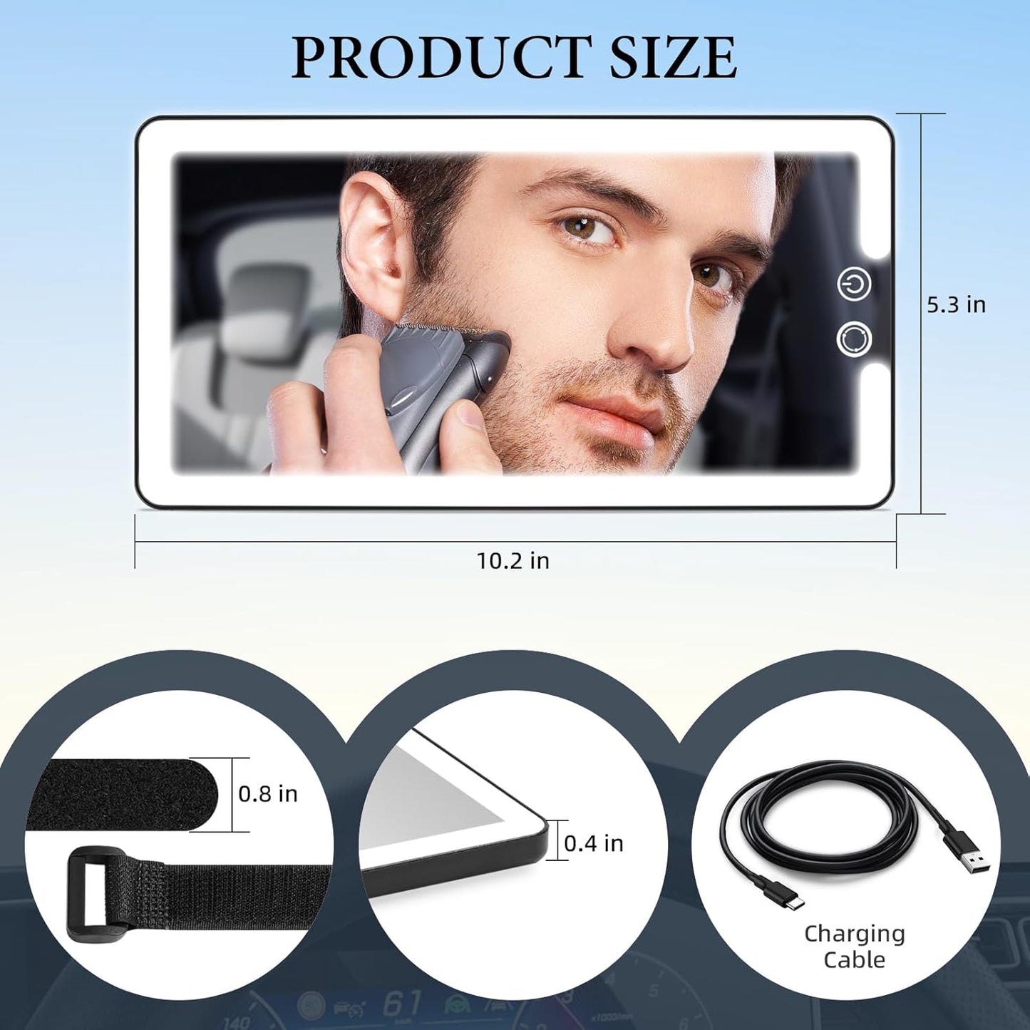 Car Sun Visor Vanity Mirror,Rechargeable Led Makeup Mirror with 3 Light Modes,Dimming Lights,Black