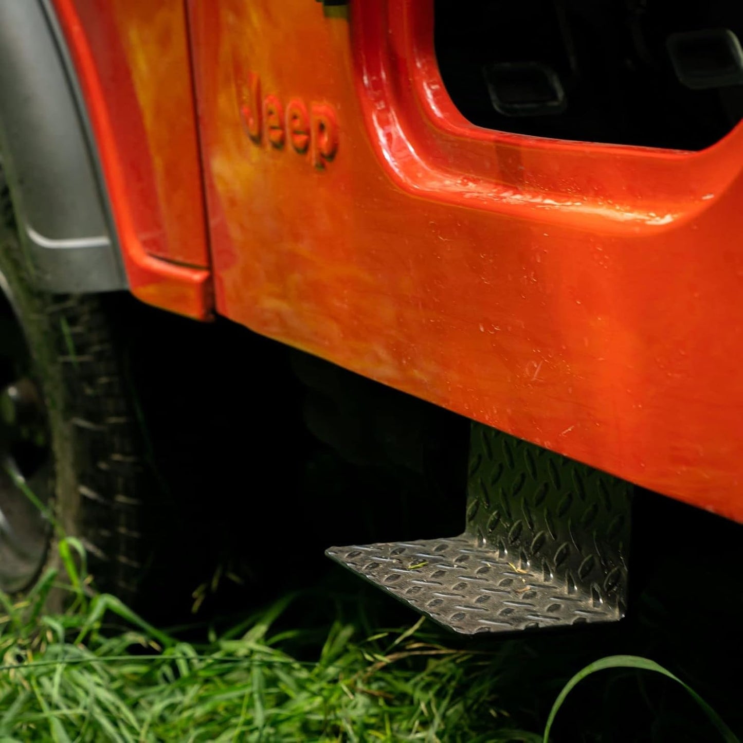 CJ5 Side Steps Compatible with Jeep © CJ Vehicles (Pair) - Solid Steel Construction - Metal Diamond Treadplate Traction Design - Universal Fitment on Classic CJ-5 (Solid)