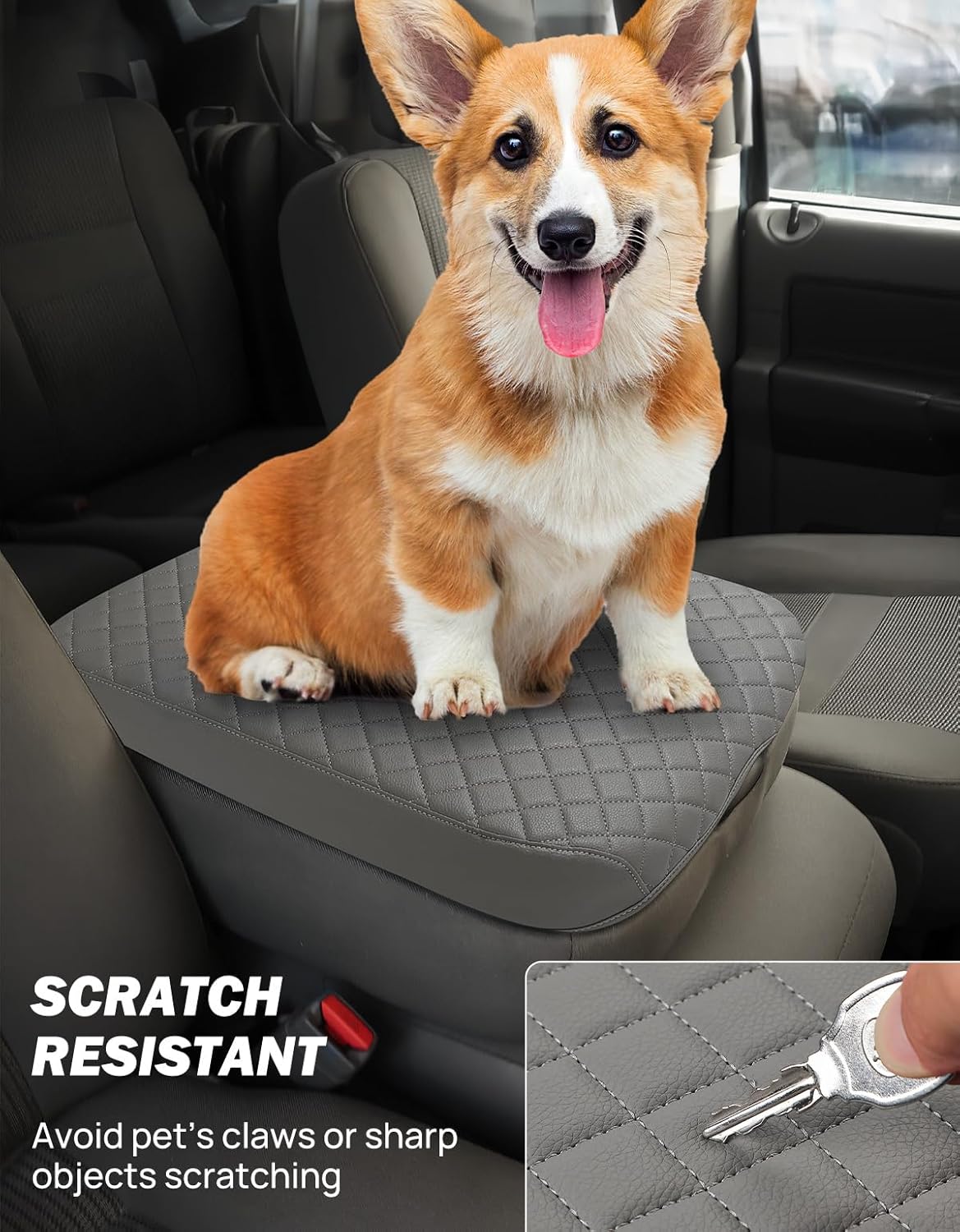 JOYTUTUS Center Console Cover Compatible with 2002-2012 Ram 1500 2500 3500 Jump Seat Console, Leather Arm Rest Armrest Cover for Car, Durable Middle Console Cover, Car Arm Rest Cover Replacement, Gray