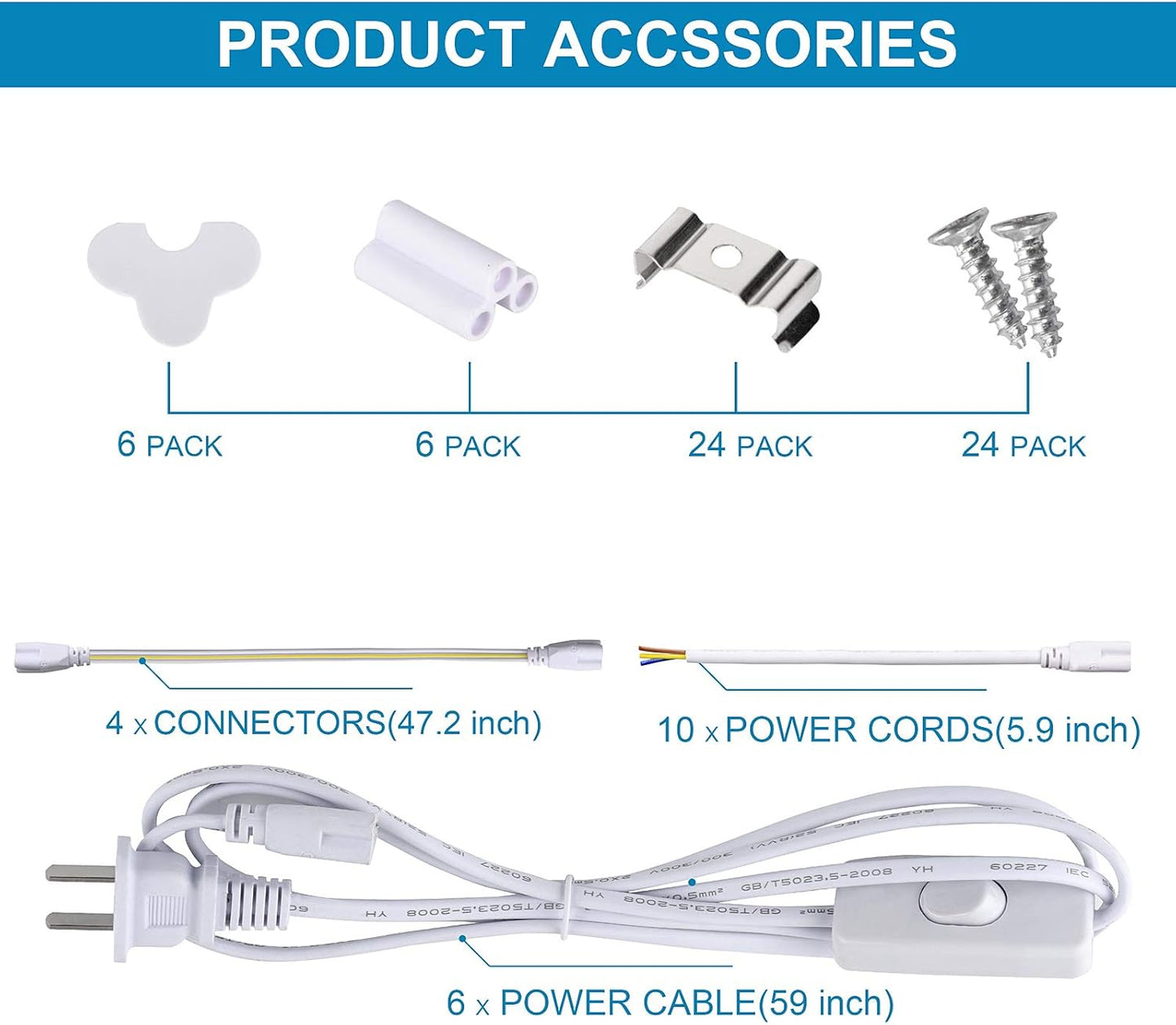 (6-Pack) 4FT LED Shop Light, 72W 6000K Cold White 9500LM Super Bright T8 Integrated LED Tube, 4 Rows Linkable Shop Lights, T8 LED Tube Lights, 4 LED Shop Lights for Garage 4 Foot with Plug