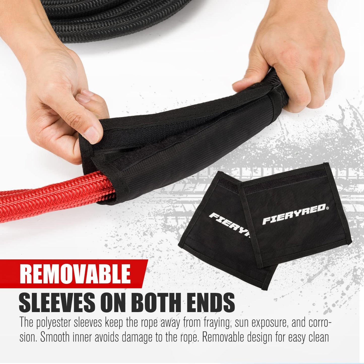 FieryRed Kinetic Energy Recovery Rope 30FT 7/8 Inch- Power Stretch Snatch Strap Vehicle Tow Rope with Reinforced Loops Protective Sleeve Tote Bag for Off-Road 4x4 ATV UTV Pickup