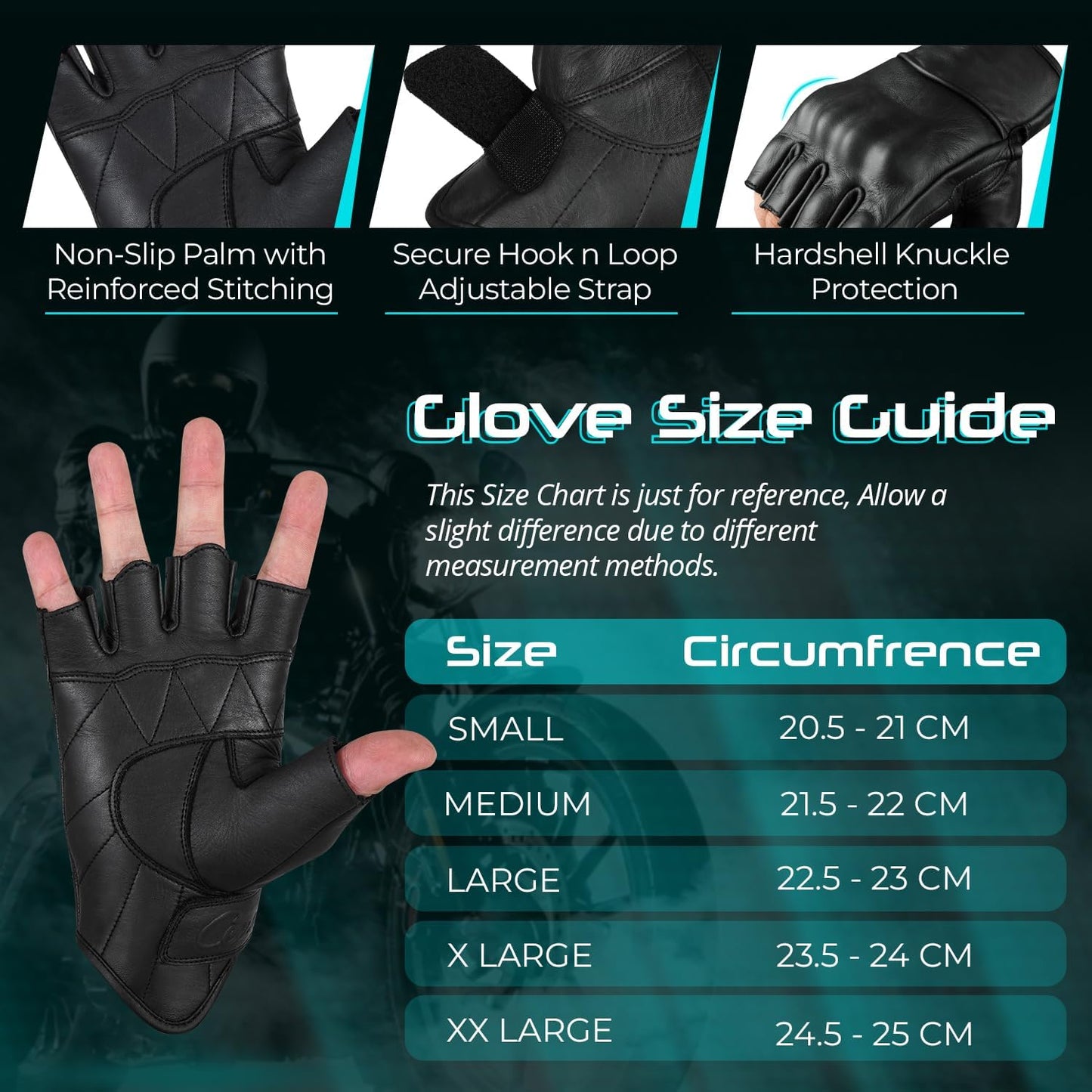 aasportx Motorcycle Gloves - Men's Leather Motorbike Gloves with Touchscreen Function - Non-Slip Pads for Men & Women