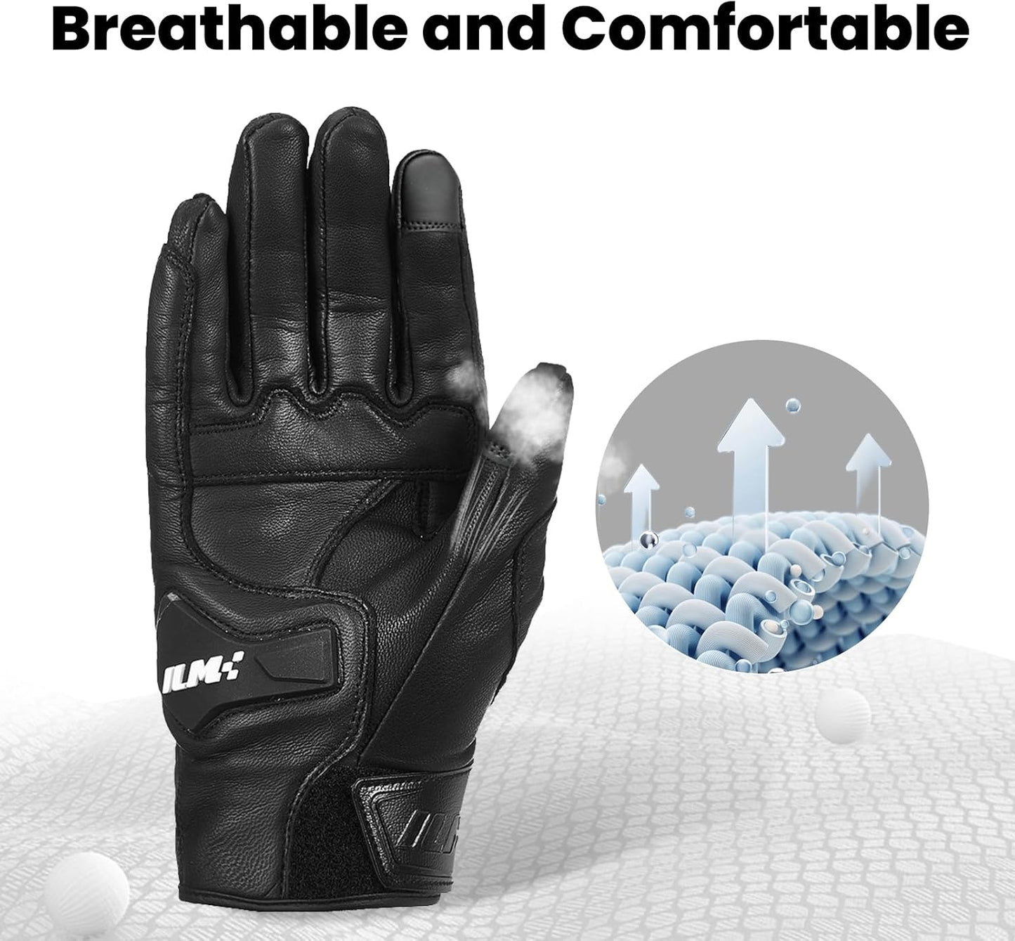 ILM Goatskin Leather Motorcycle Motorbike Powersports Racing Gloves Touchscreen for Men and Women Model DN01(XXL, Black Unperforated)
