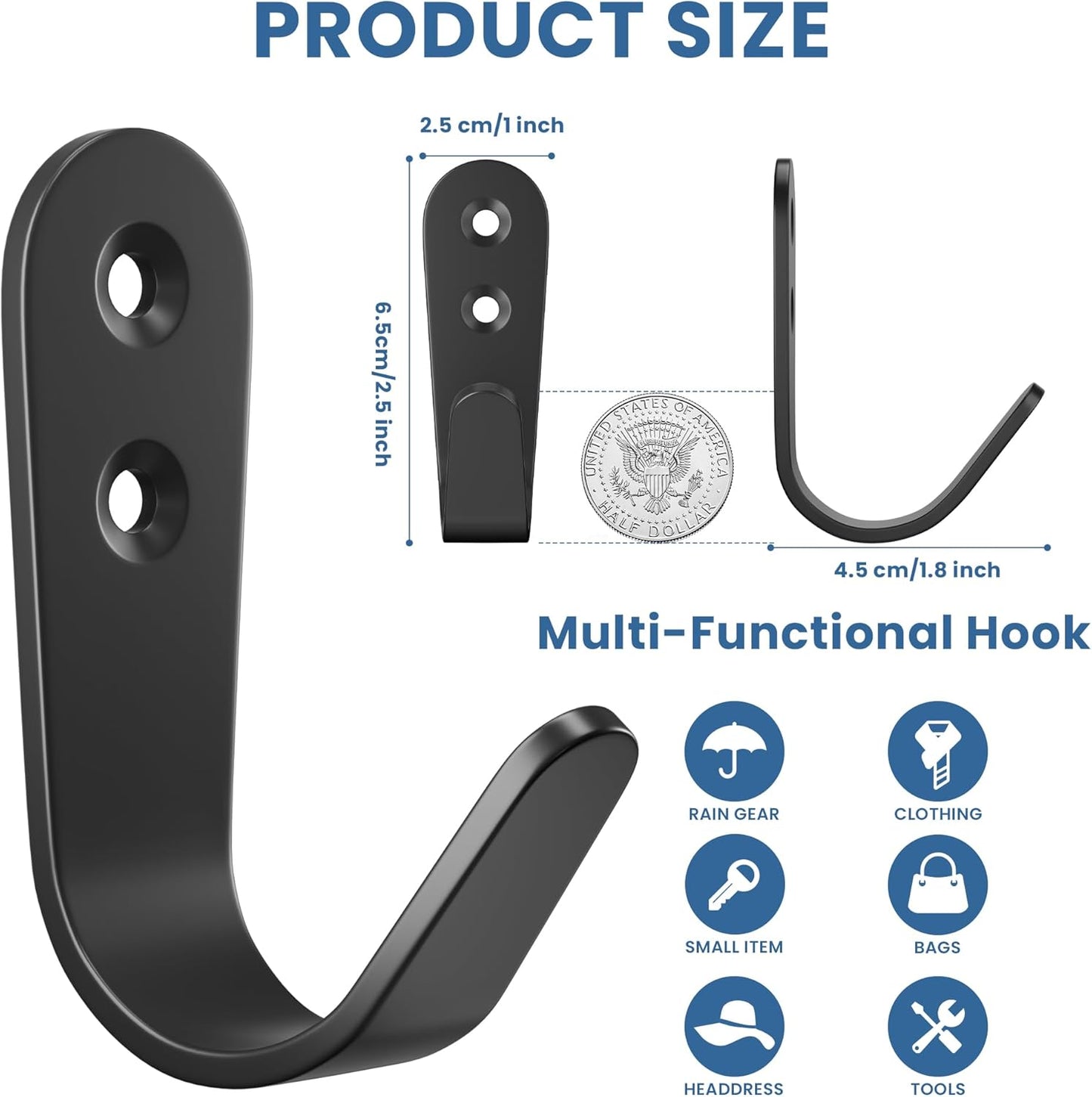 10PCS Wall Hooks - Coat, Backpack & Hanging Hooks for Bathroom, Bedroom, Entryway