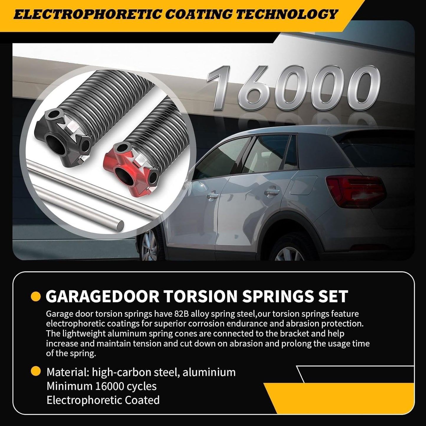 Pair of 2"Garage Door Torsion Springs Set with Non-Slip Winding Bars, Electrophoretic Coated (0.234X2"X27")
