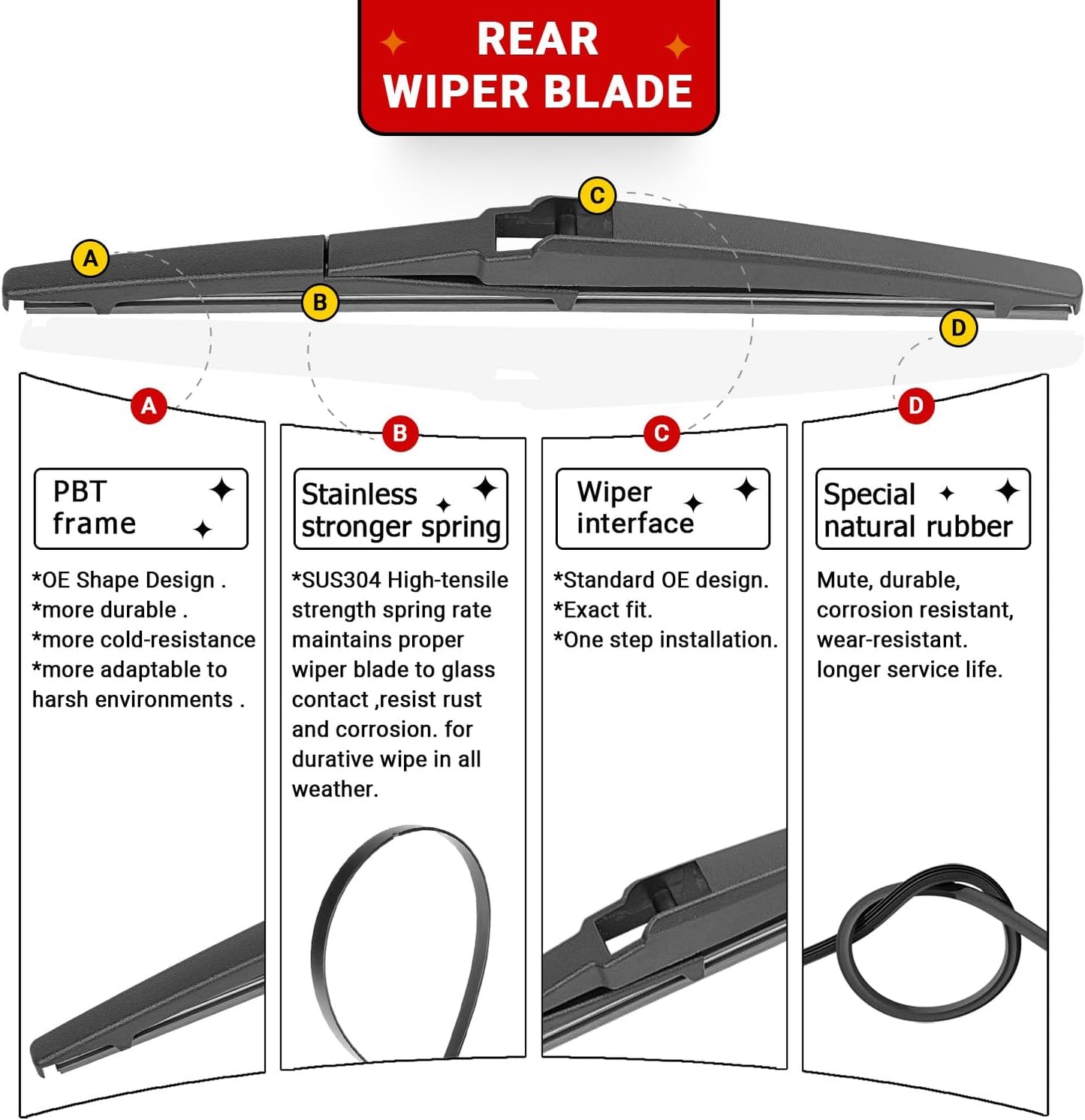 Windshield Wiper Blades Replacement for Toyota Highlander 2001-2007 / Toyota RAV4 2001-2005 Original Factory Quality Front Rear Wipers Blade Set for My Car - 22" 19" 12" (Pack of 3)