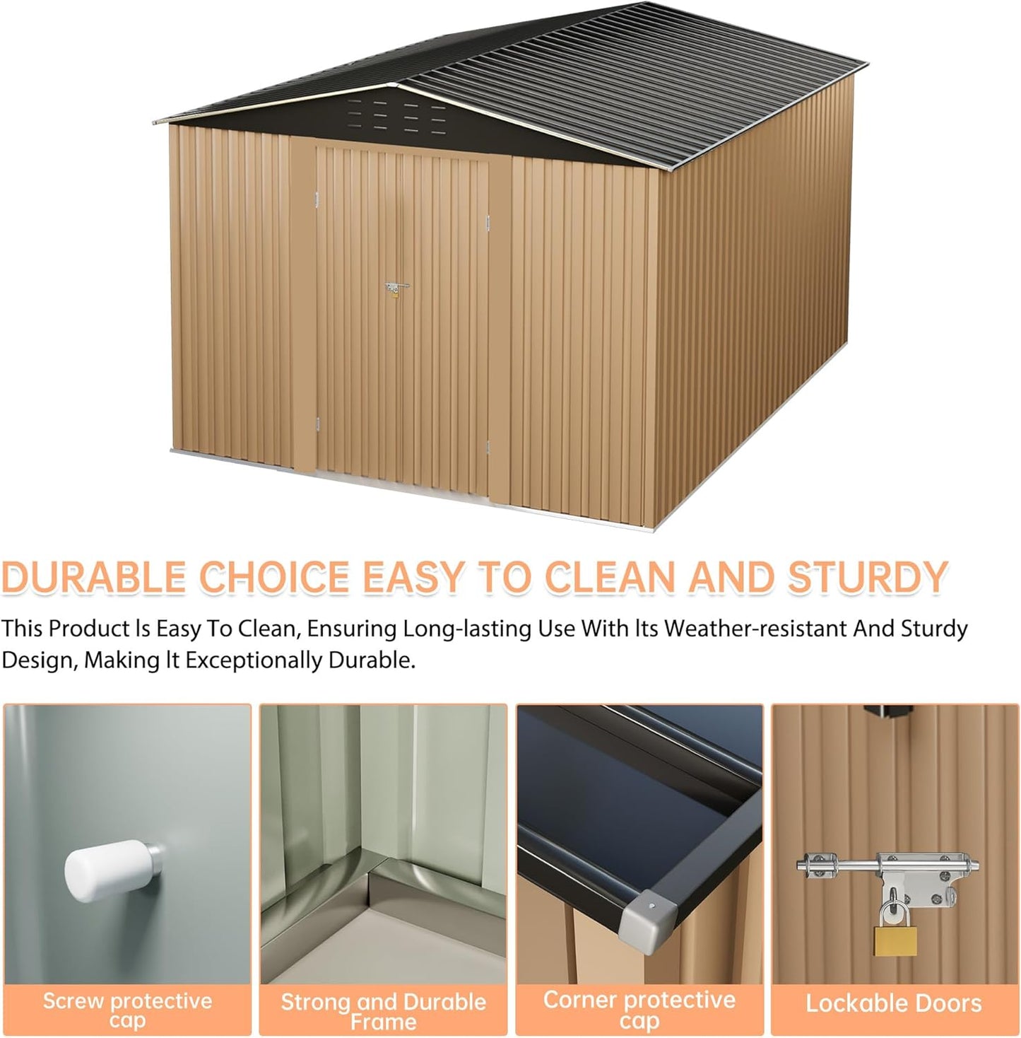 Outdoor Storage Shed,8x12 FT Metal Garden Shed with Lockable Doors & Slooping Roof,Updated Reinforced Door,Tool/Bike Sheds for Backyard, Patio, Poolside,Garage