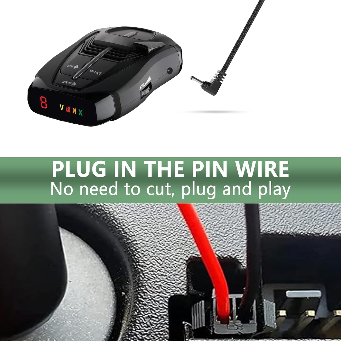 Radar Detector Rearview Mirror Mounting Bracket,13.8" Radar Detector Hard Wire Power Cord Mirror Wire Plug,with Braided Set of 3 (for Cobra Radar)