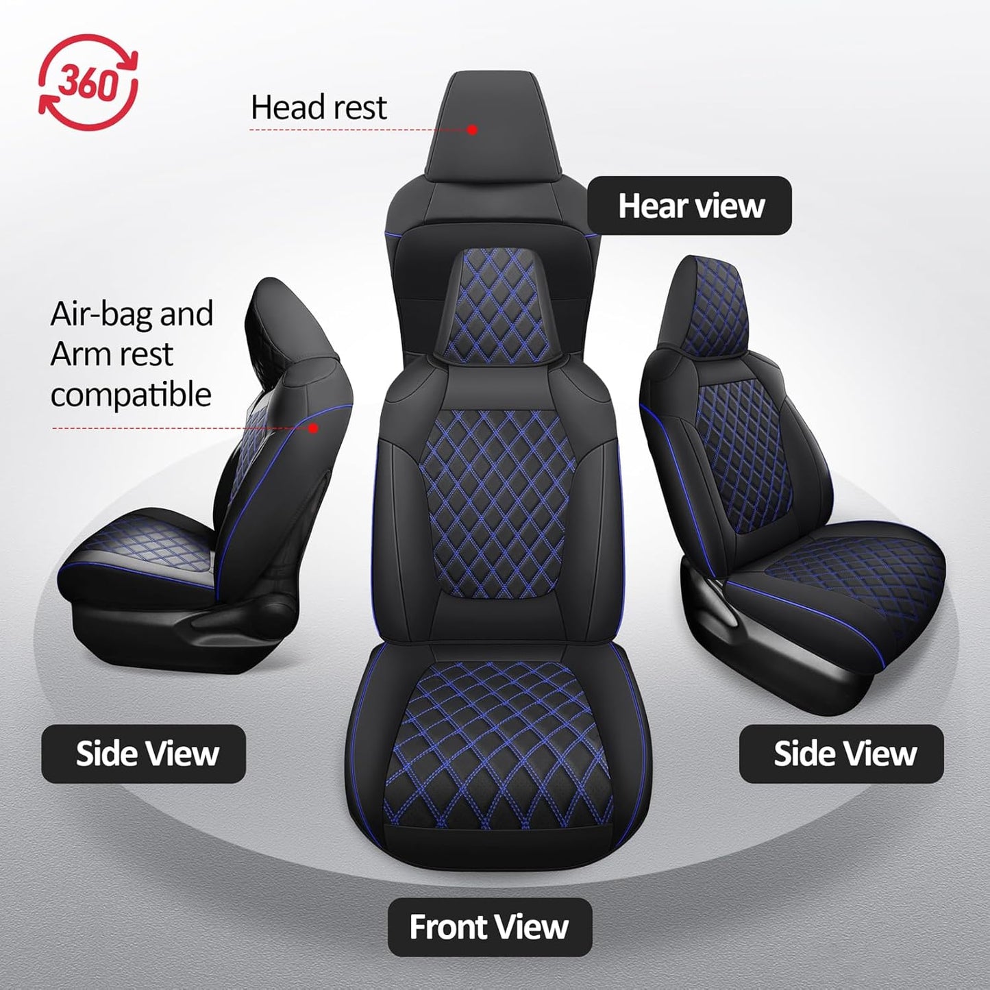 MIROZO Rav4 Seat Covers Full Set,Faux Leather Car Seat Covers Compatible with 2019-2025 Toyota RAV4 Hybrid LE XLE Limited Seat Cover RAV4 Hybrid(Black and Blue,Non XSE&2022-2025 SE Hybrid)