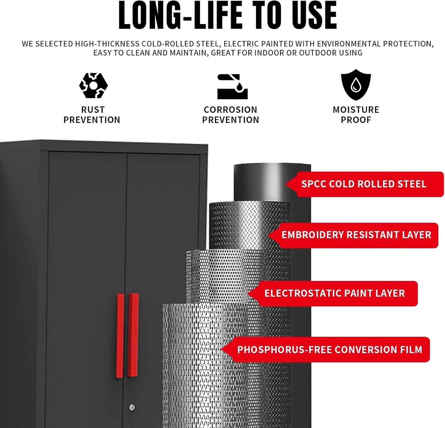 Torin Garage Storage Cabinets System, 8-Pcs Workshop Cabinet Set in Black, Included Steel Cabinets Drawers Rolling Chest and Pegboard,Locked Garage Storage Cabinet