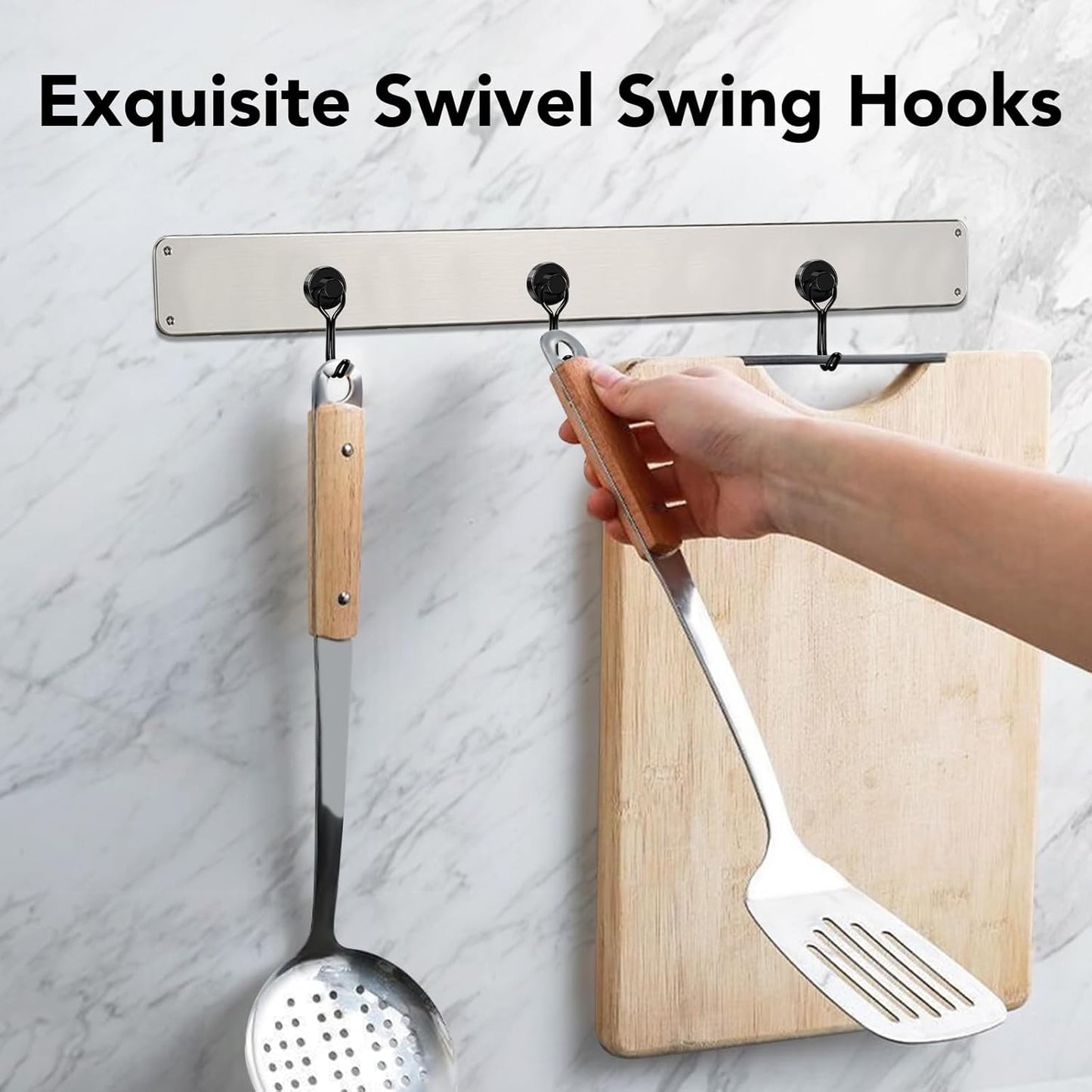 MIKEDE Magnetic Hooks 4 Pack, 40Lbs Heavy Duty Neodymium Magnet Hooks Black Magnetic Swivel Hooks for Hanging, Rust Proof Strong Magnets with Hook Magnetic Metal Hanger for Storage