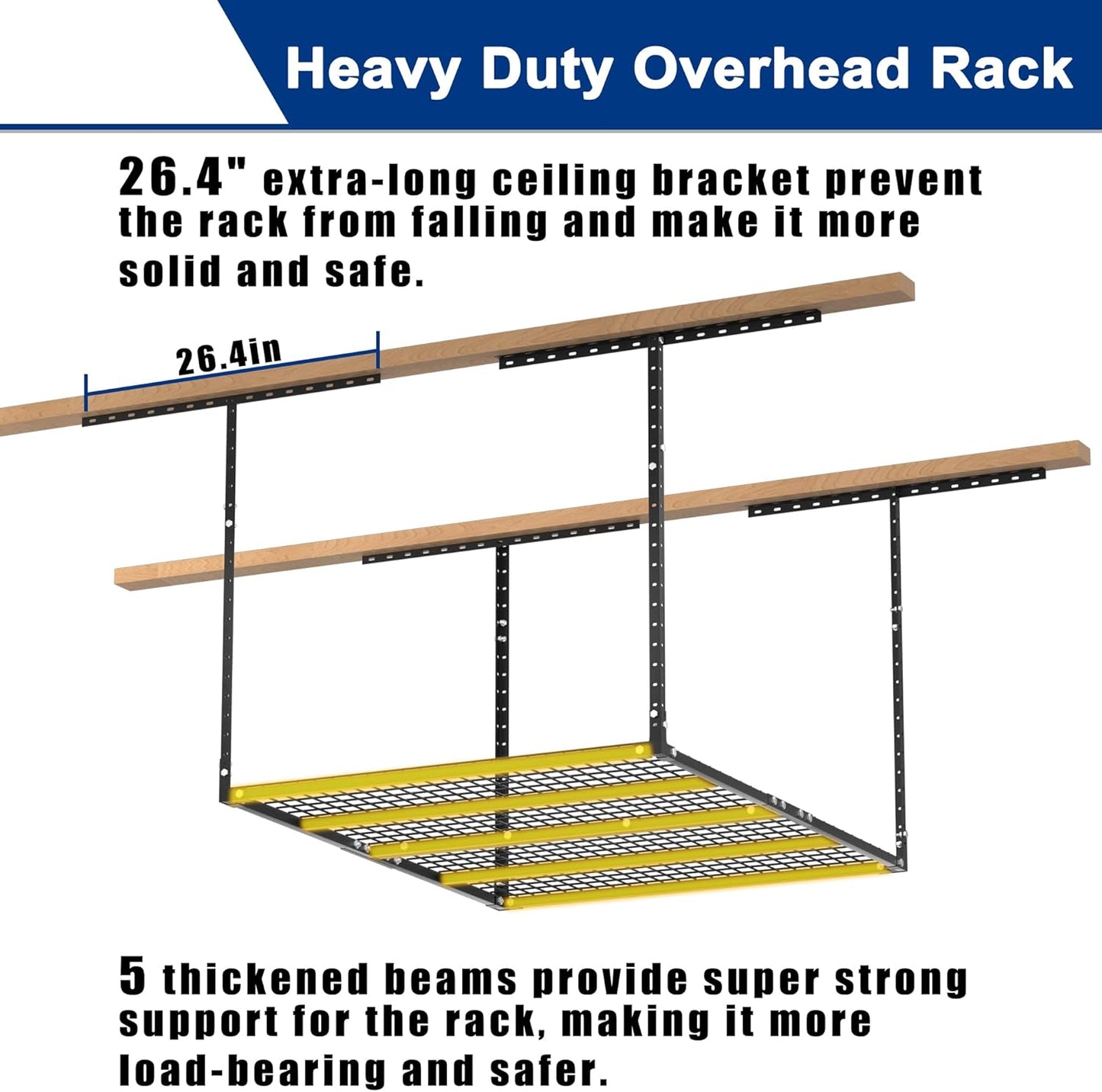 GIOTORENT 3x4FT Heavy Duty Overhead Garage Storage Rack - Adjustable Ceiling Shelving with 450lbs Weight Capacity, Metal Garage Organization System, Black