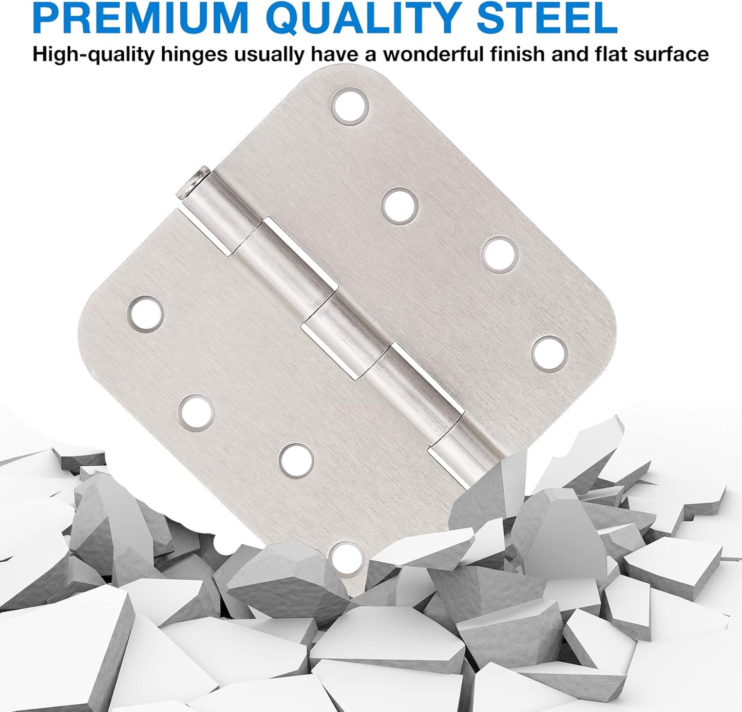 3 Pack 4 Inch Door Hinges Brushed Nickel Interior/Exterior Door Hinges Satin Nickel 4"x4" 5/8 Radius Rounded Front 4In Door Hinges Silver Heavy Duty Iron Shed House Hinges Door Hardware Brushed Nickel