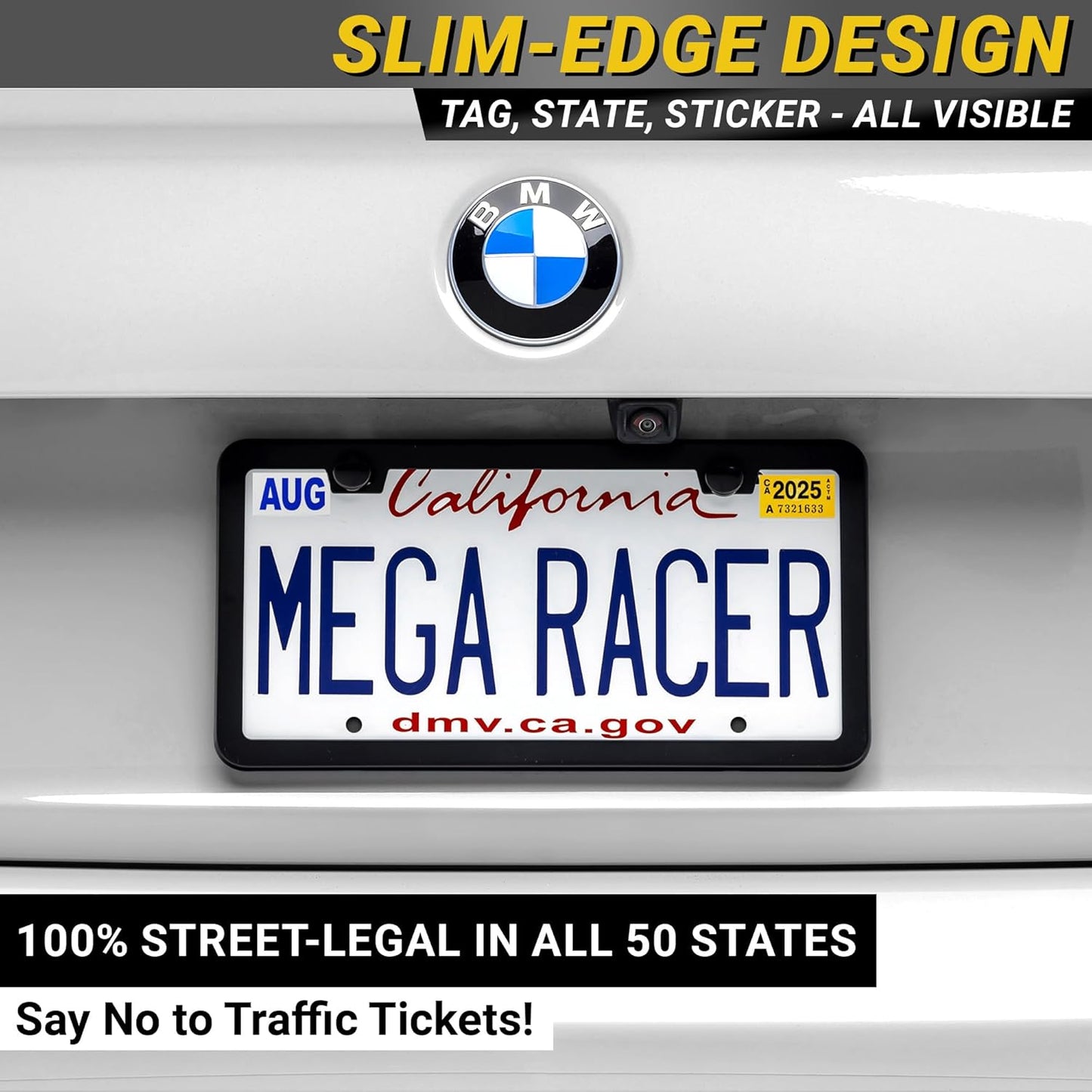 Premium Slim Matte Black License Plate Frames – 2 Pack, Rust-Free Stainless Steel & Rattle-Free, Street Legal, Universal with Screw Caps Cover, Thin Metal Front & Rear Car Tag Holders for Men & Women