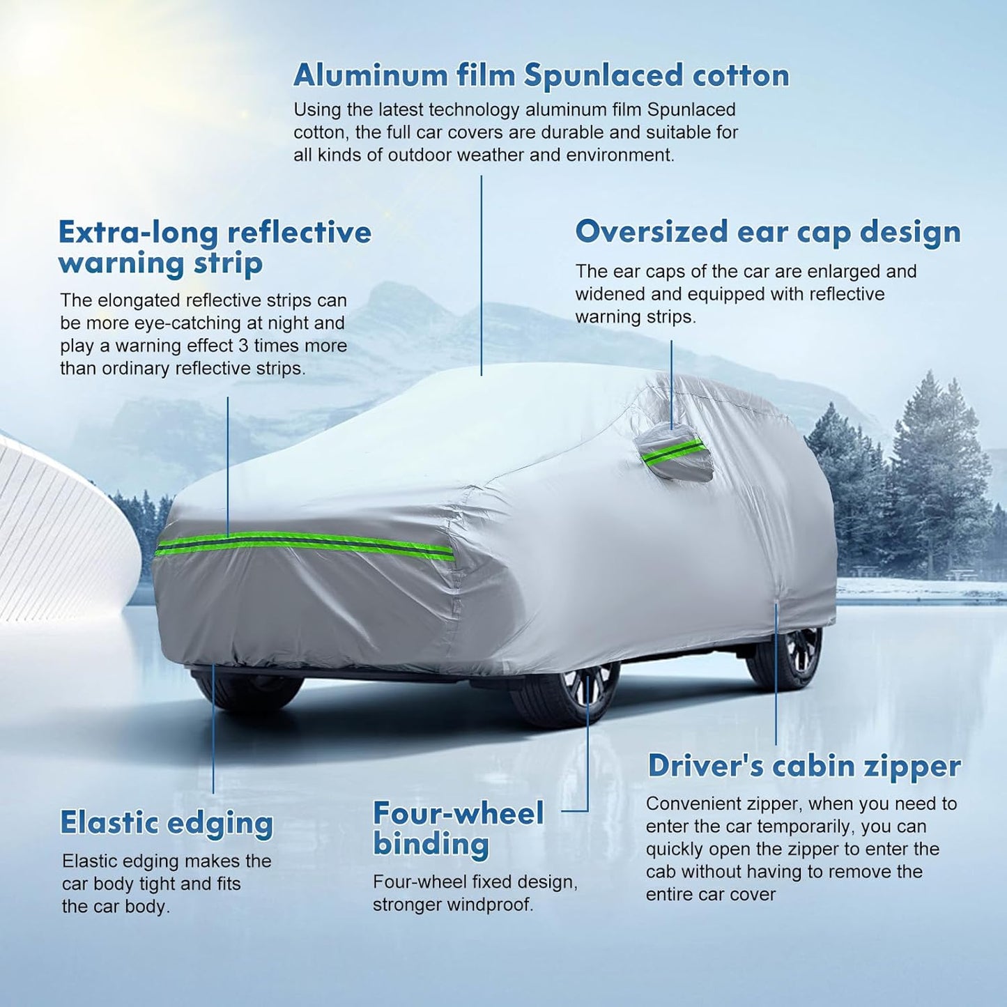 KEYOOG 6-layer Full Car Cover Is All-weather Waterproof, Universal In All Seasons, Snow Prevention, Rainproof, Acid Rainproof, Sunscreen, Ultraviolet-proof, Universally Applicable To Sedan (165"-182")