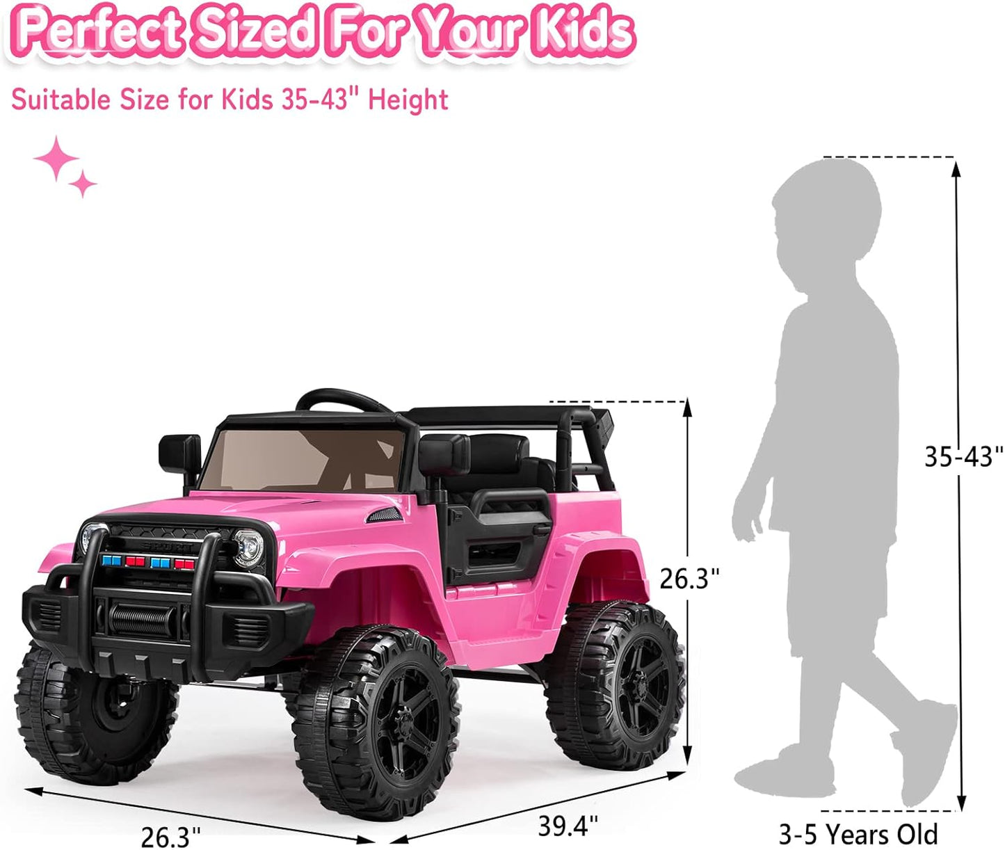 JOYMOR Ride on Truck with Remote Control, 4 Wheels 12V Battery Powered Kids Car, with LED Headlight/Horn Button/ MP3 Player/USB Port/Forward Backward/Kids Girl Boy (Pink)