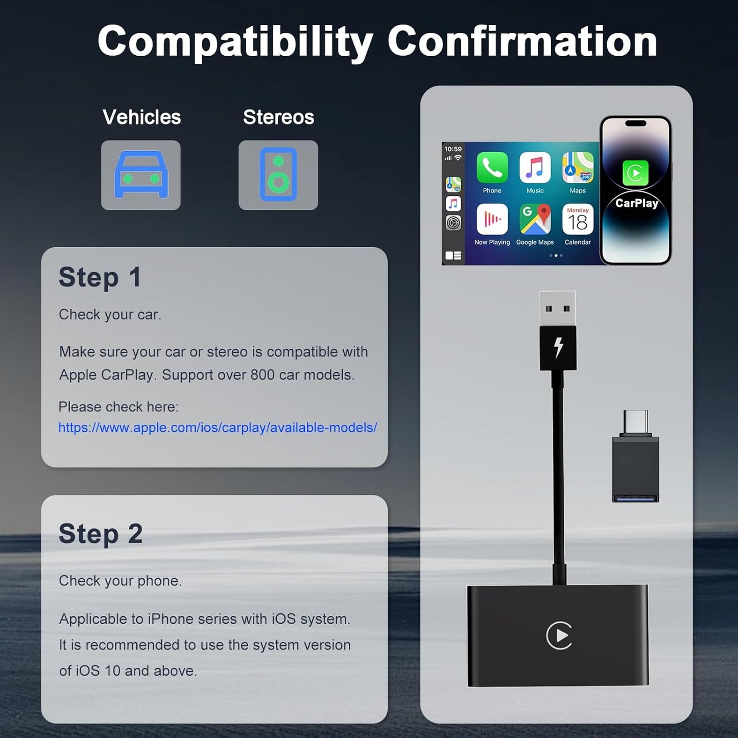 Wireless CarPlay Adapter, 2024 Upgrade CarPlay Wireless Adapter for OEM Wired CarPlay Cars, Fastest and Most Stylish Dongle, Convert OEM Wired to Wireless CarPlay, Plug & Play