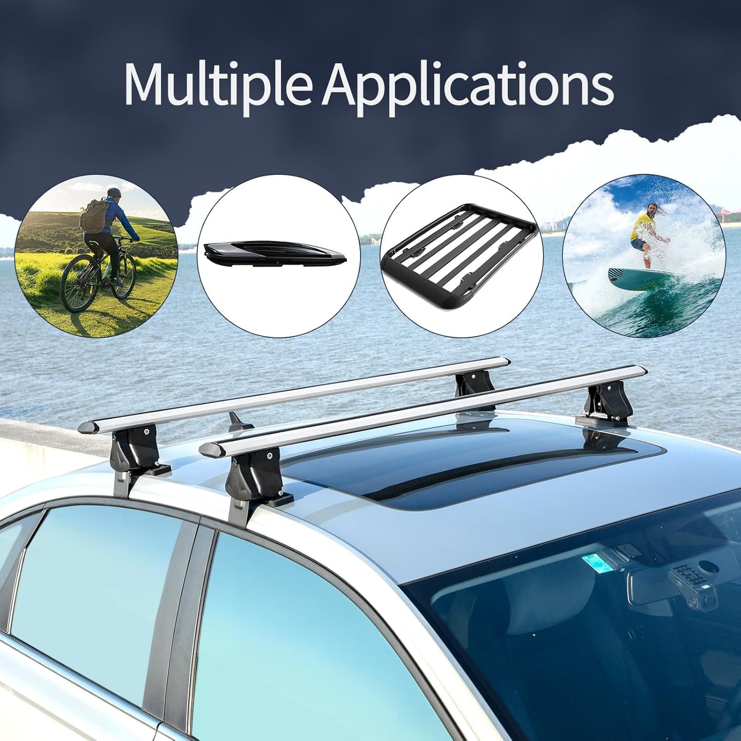 Universal 55" Roof Rack Cross Bars, Adjustable Car Top Roof Rack,Aluminum Locking Crossbars Fit for Car SUV Without Any Types of Side Rails