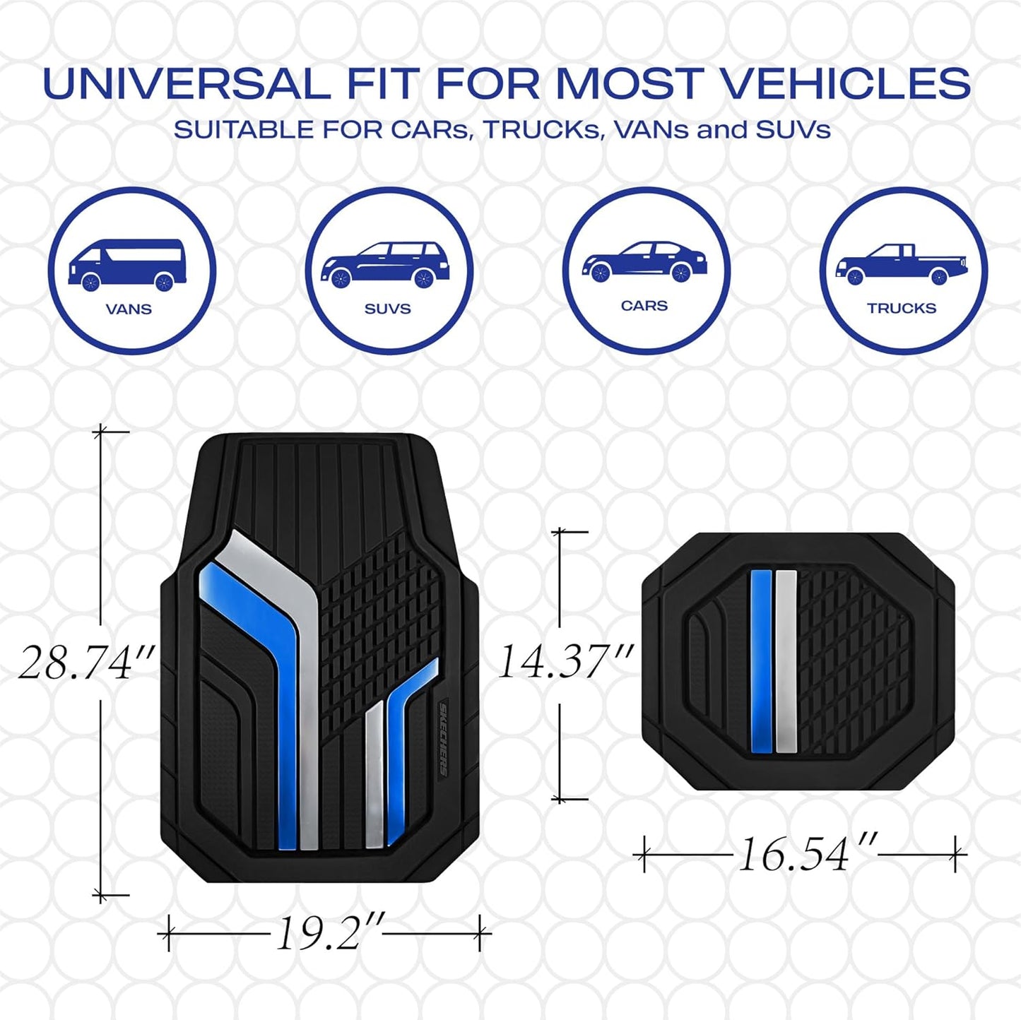 Skechers Heavy Duty Rubber Car Floor Mats,Dual Color Design Floor Mats,All Weather Car Mats,Waterproof Trim To Fit Universal Floor Liner Car Accessories,Automotive Floor Mats For Cars Trucks Suvs,Blue
