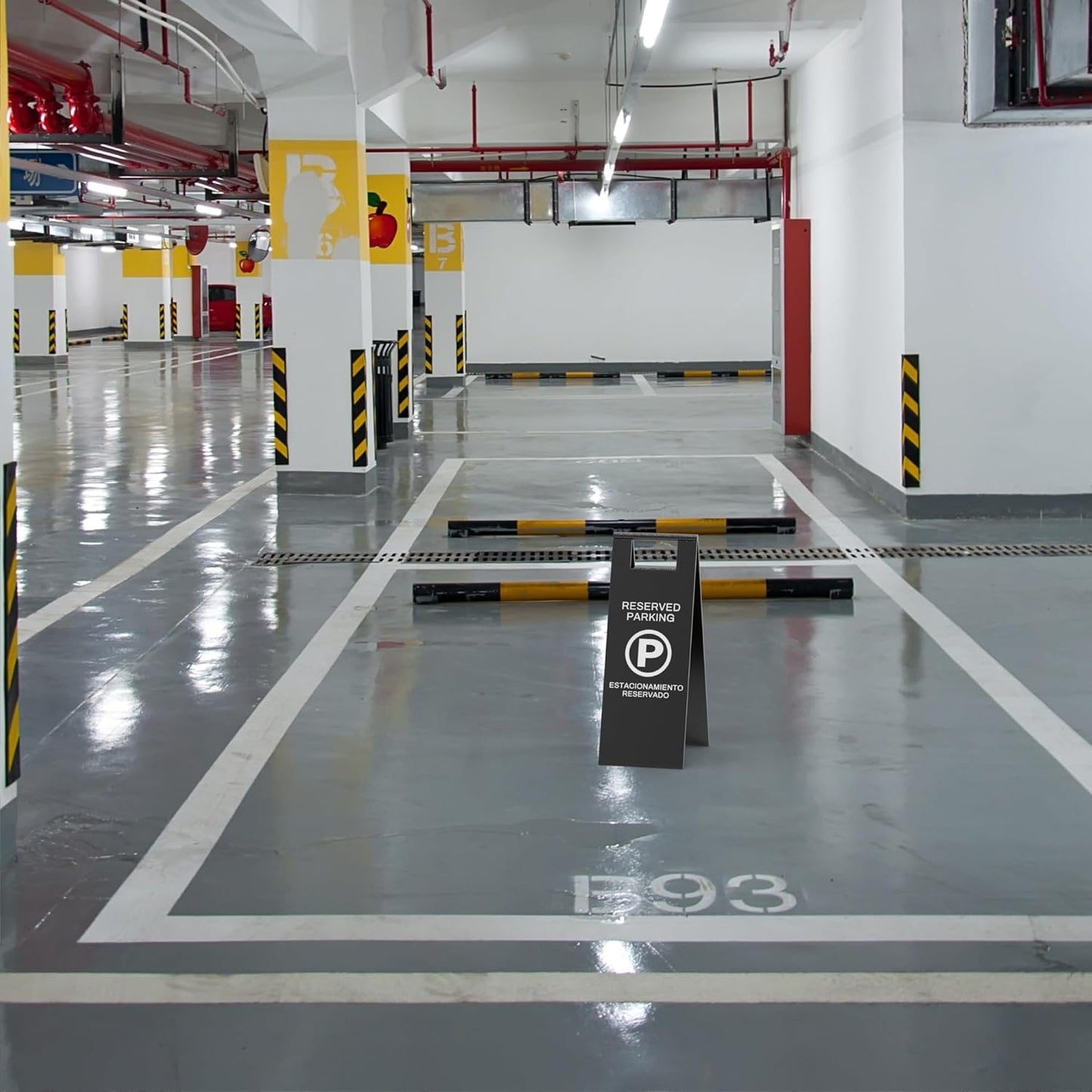 Reserved Parking Sign – Foldable Heavy Duty Plastic A-Frame with Bold “P” Symbol, Bilingual English & Spanish – 24" Tall Reserved Spot Marker for Storefront, Driveway, Garage – Black