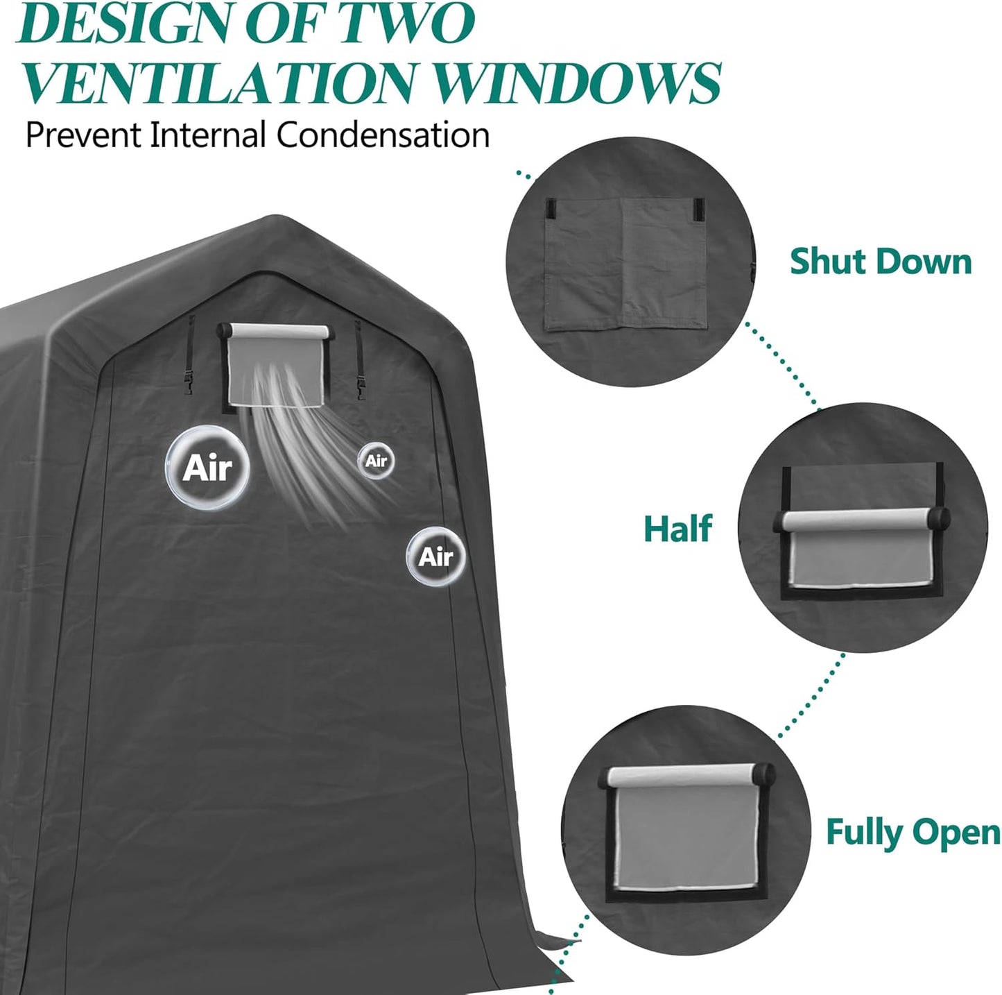 6' x 7' Outdoor Storage Shelter Shed- Heavy Duty Storage Tent with Roll-up Ventilated Windows, Portable Garage Storage shed for Bike, ATV, Motorcycle Shelter, Gray