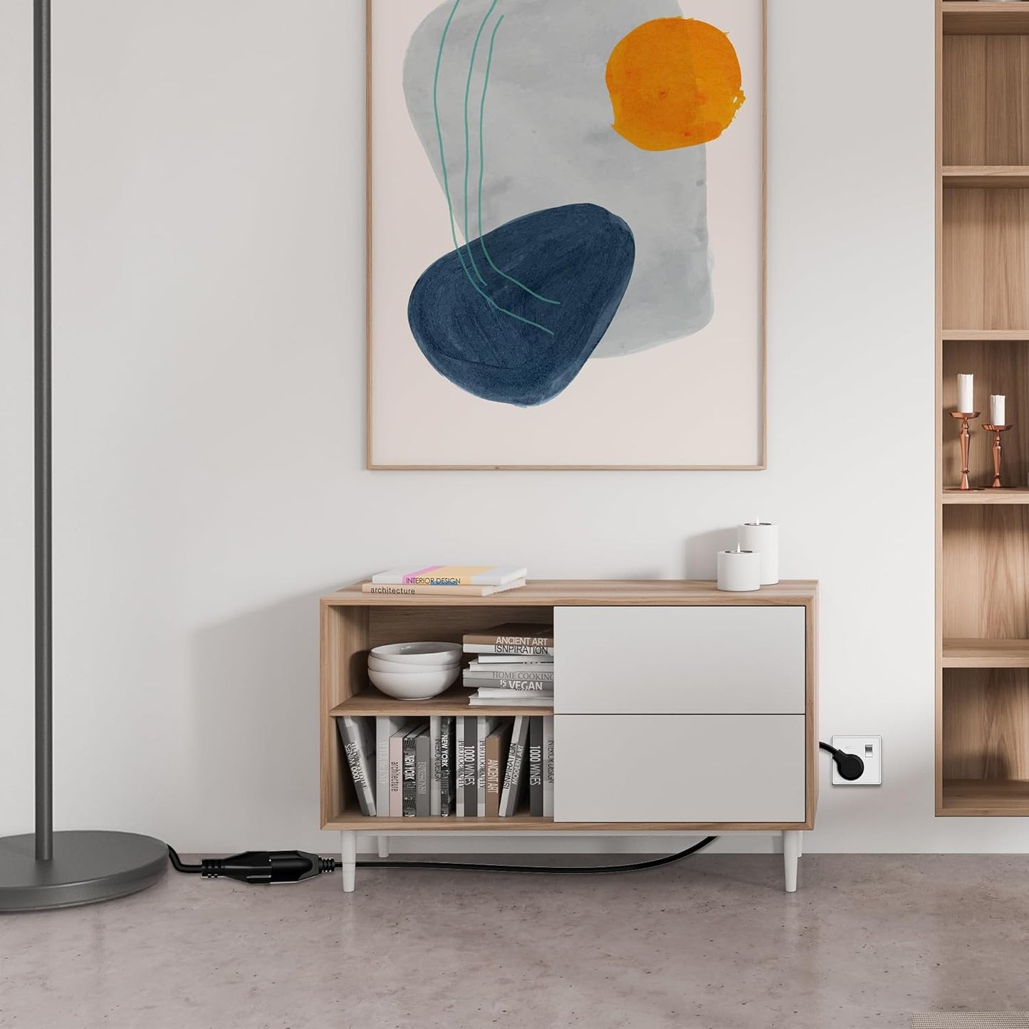 Elecan Flat Plug Extension Cord 15 Ft with Slim Space-Saving Plug Design, Thin Flat Cable Low Profile Power Cord 3 Prong Grounded Wire, 16 Gauge 13 A/125 V-Black-ETL Certified