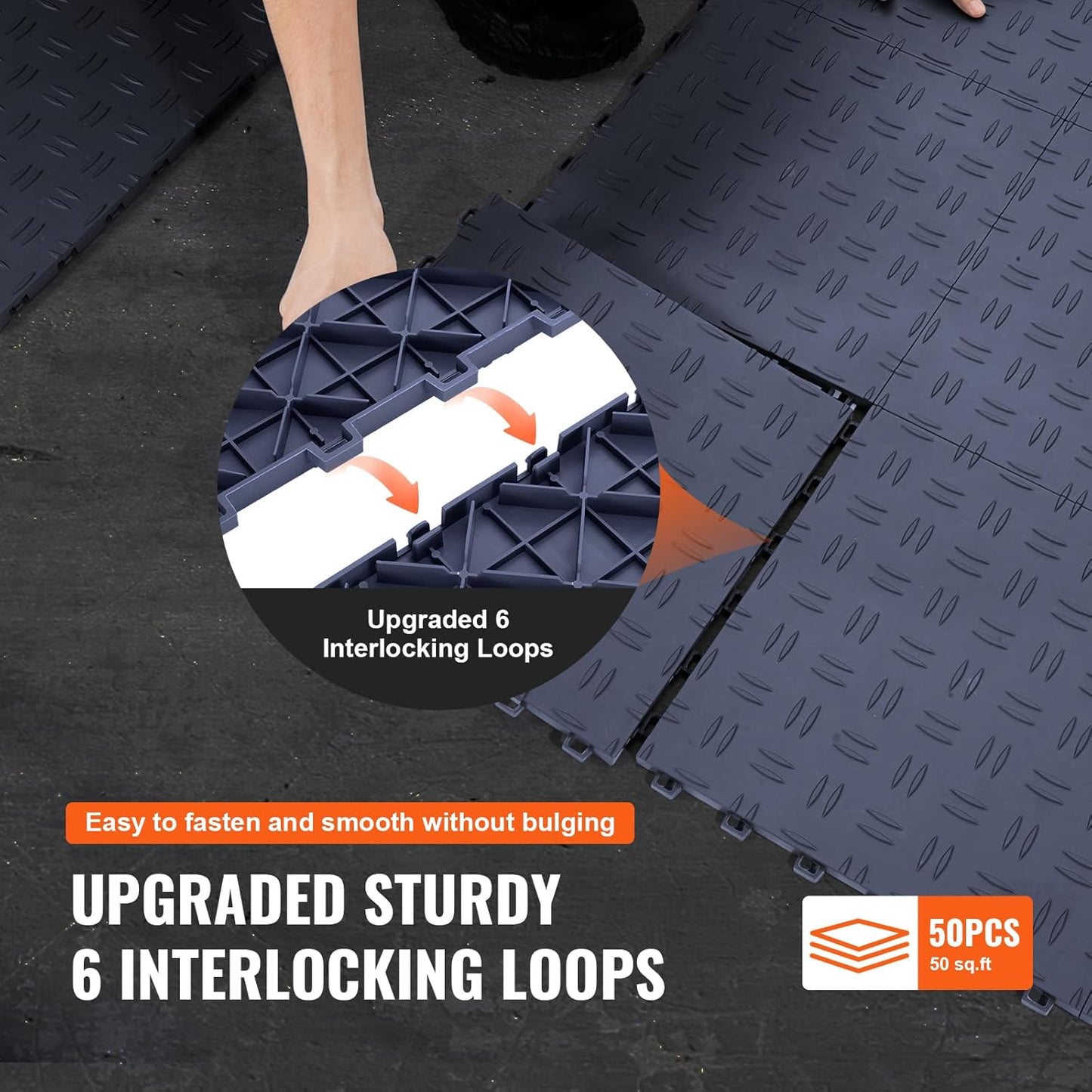 VEVOR Garage Tiles Interlocking, 12 x 12 x 0.53 inch 50 Pack Garage Floor Covering Tile, Non-Slip Double-Sided Texture Garage Flooring Tiles, for Garages, Basements, Repair Shops, Graphite Gray