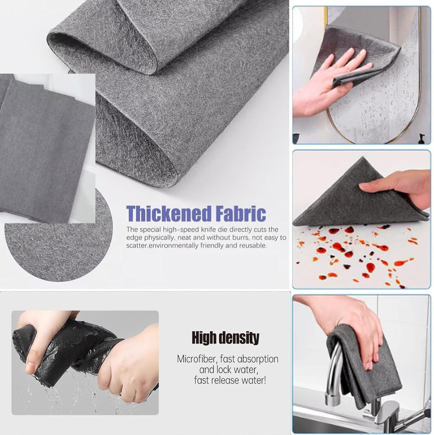 FETNHU Non-Woven - Super Absorbent 11.8" x 11.8" Lint-Free Cleaner, Reusable Thickened Magic Cleaning Cloth, Multipurpose Magic Cloths for Cleaning Glass, Cars, Kitchen, Window, Mirrors (20PCS-Gray)