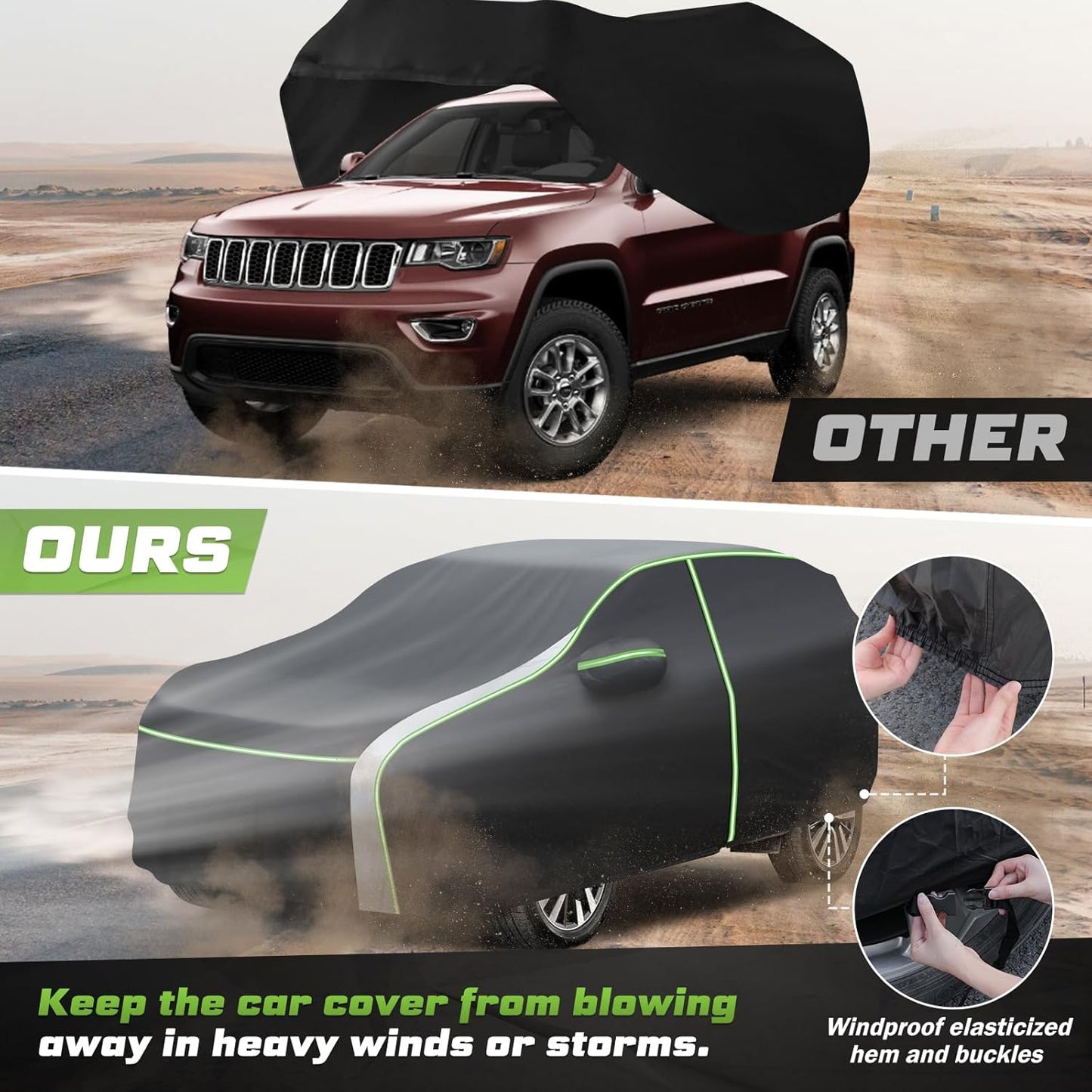 Mixsuper Liner Car Cover for Jeep Grand Cherokee 1993-2026, 7 Layers Waterproof Car Cover Accessories for Grand Cherokee with Zipper Door, Windproof Straps, Reflective Strips, Anti-UV, All Weather
