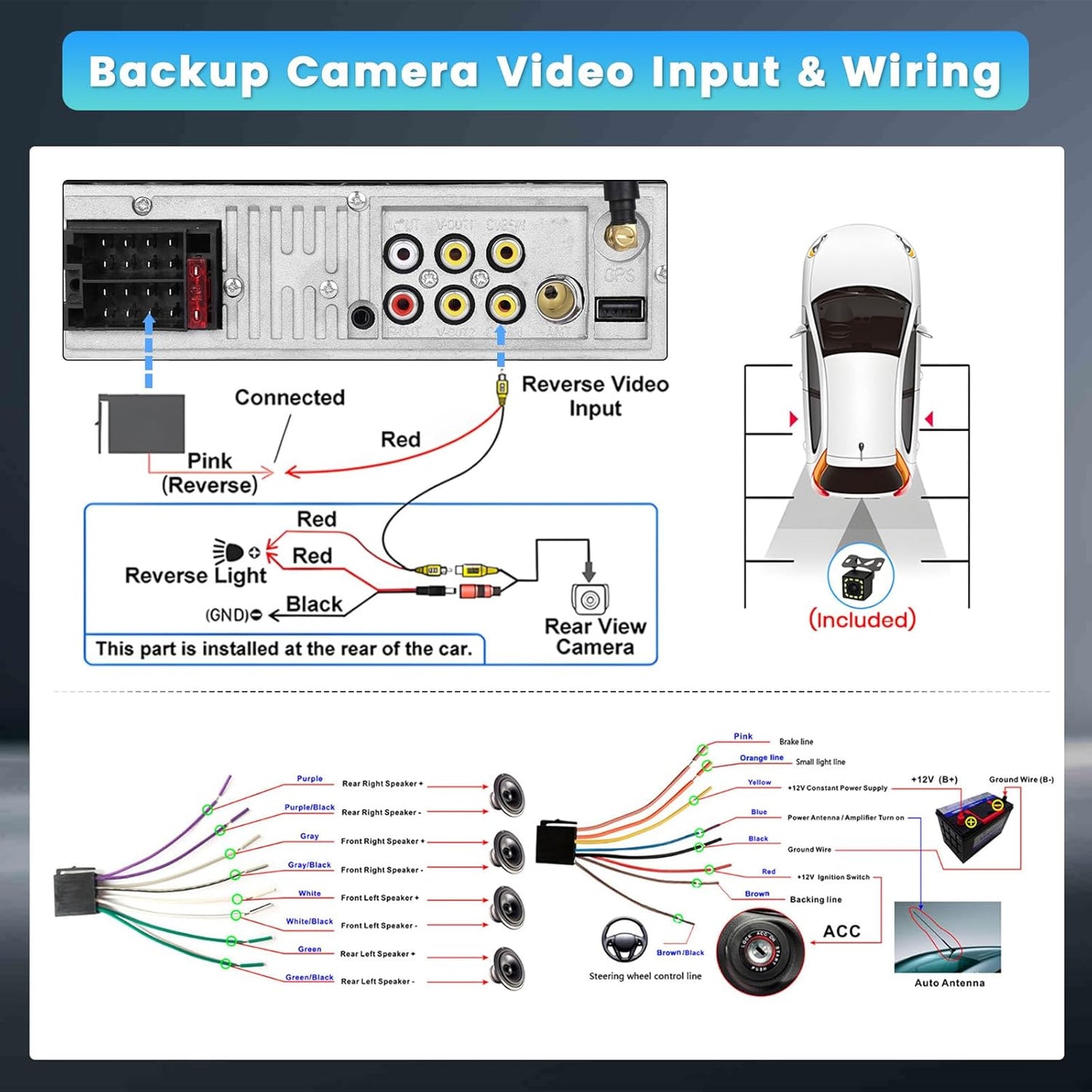 6.9 Inch Single Din Car Stereo with Carplay Android Auto, HD Touchscreen with Bluetooth FM Radio EQ SWC Dual USB Port with Backup Camera MIC MP5 Player Car Audio Receiver
