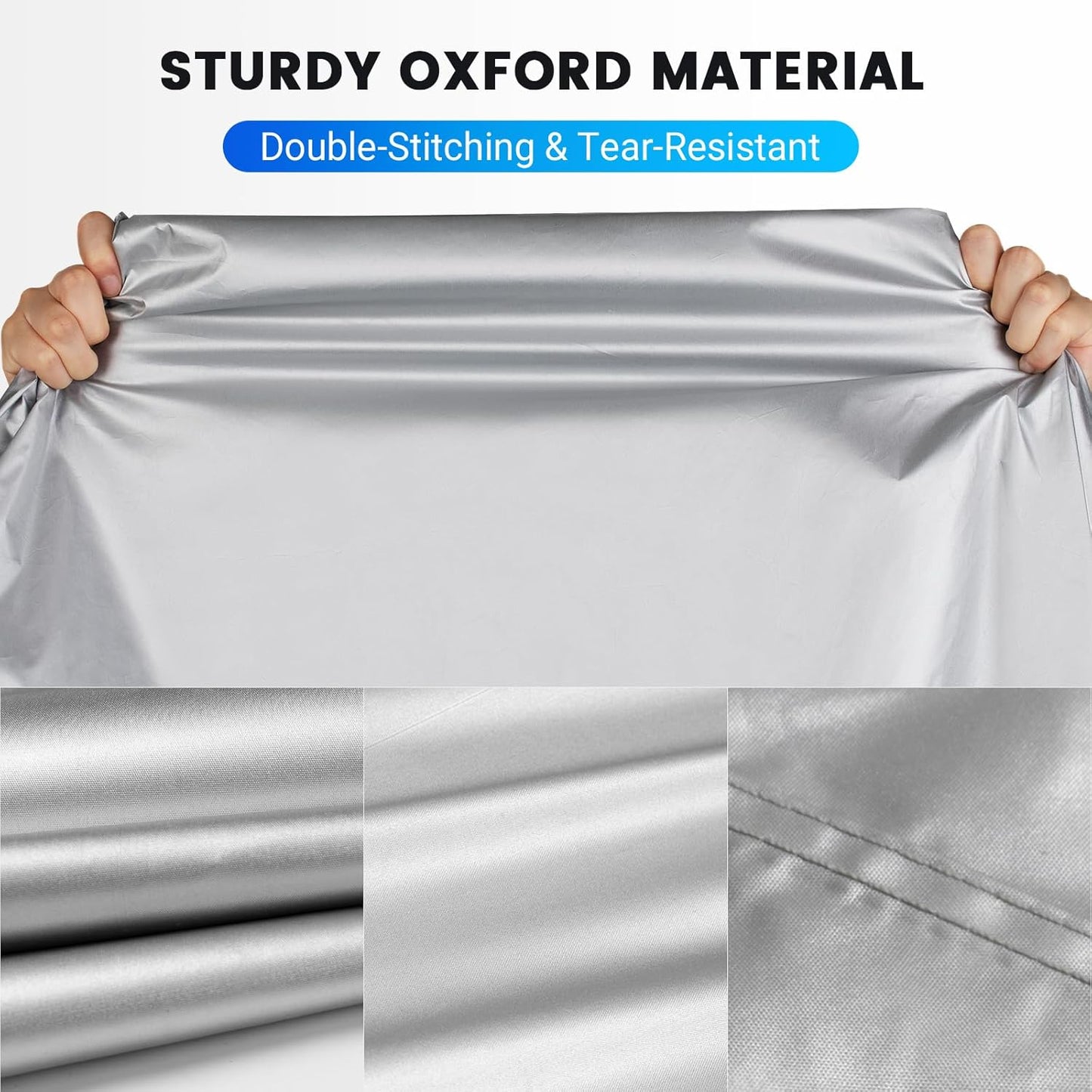 Favoto Motorcycle Cover Waterproof Outoor - Universal Heavy Duty Oxford Fabric with Lock-Hole 3 Night Reflectors Windproof Buckles Storage Bag Rain Dust Sun Protection Silver, 86.6 inch