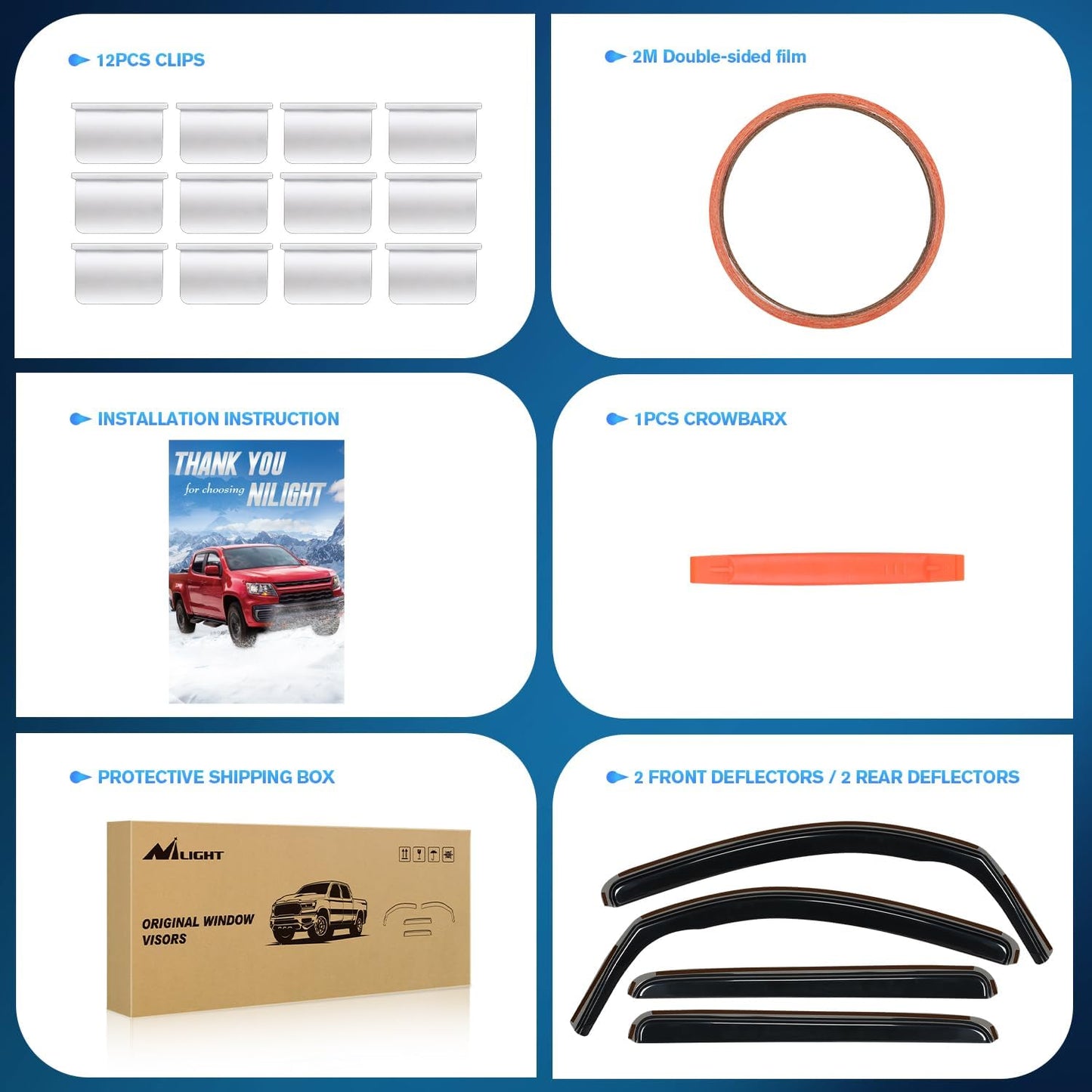 Nilight in-Channel Rain Guards for Toyota Tundra Crew Max 2007 2008 2009 2010 2011 2012 2013 2014 2015 2016 2017 2018 2019 2020 2021, Vent Window Visors, Original Window Deflectors-4PCS