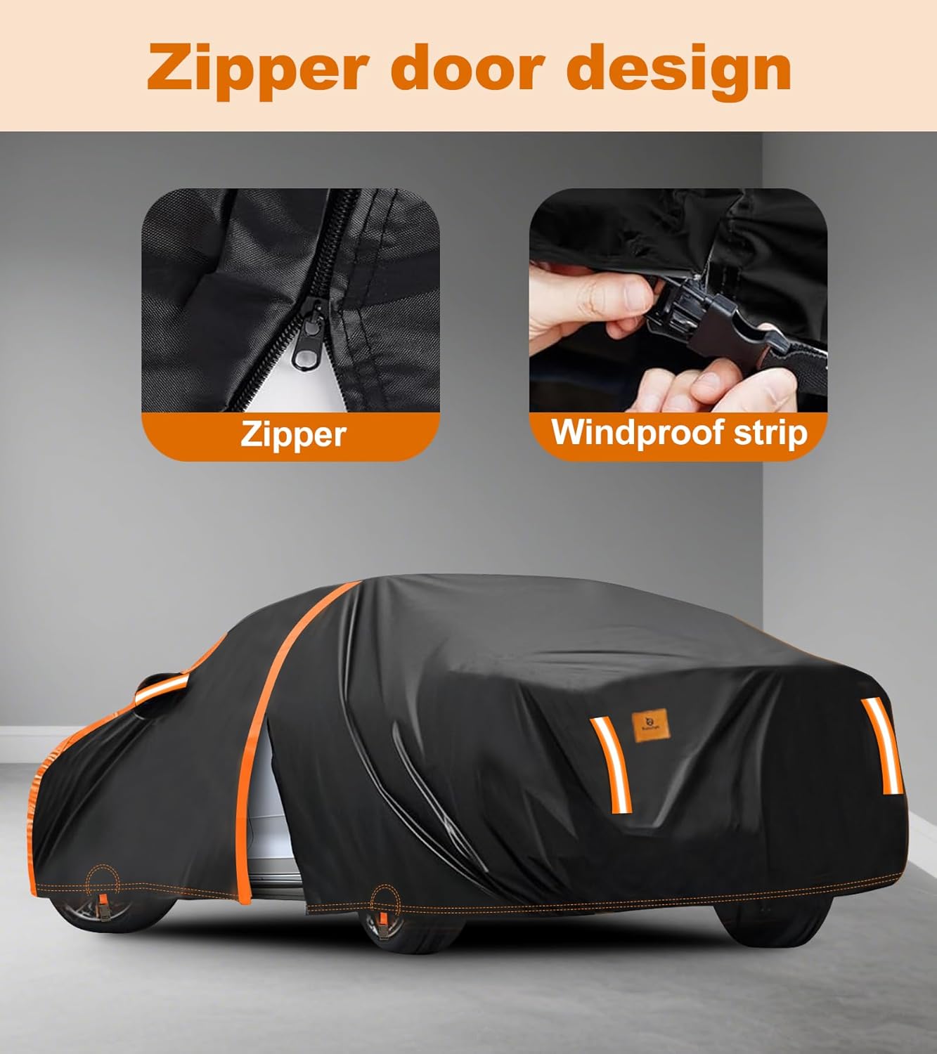 Car Cover Waterproof All Weather for SUV Automobiles UV Protection Snowproof Rain Sun with Door Zipper Full Exterior Outdoor Full Car Cover Universal Fit Up to 206"