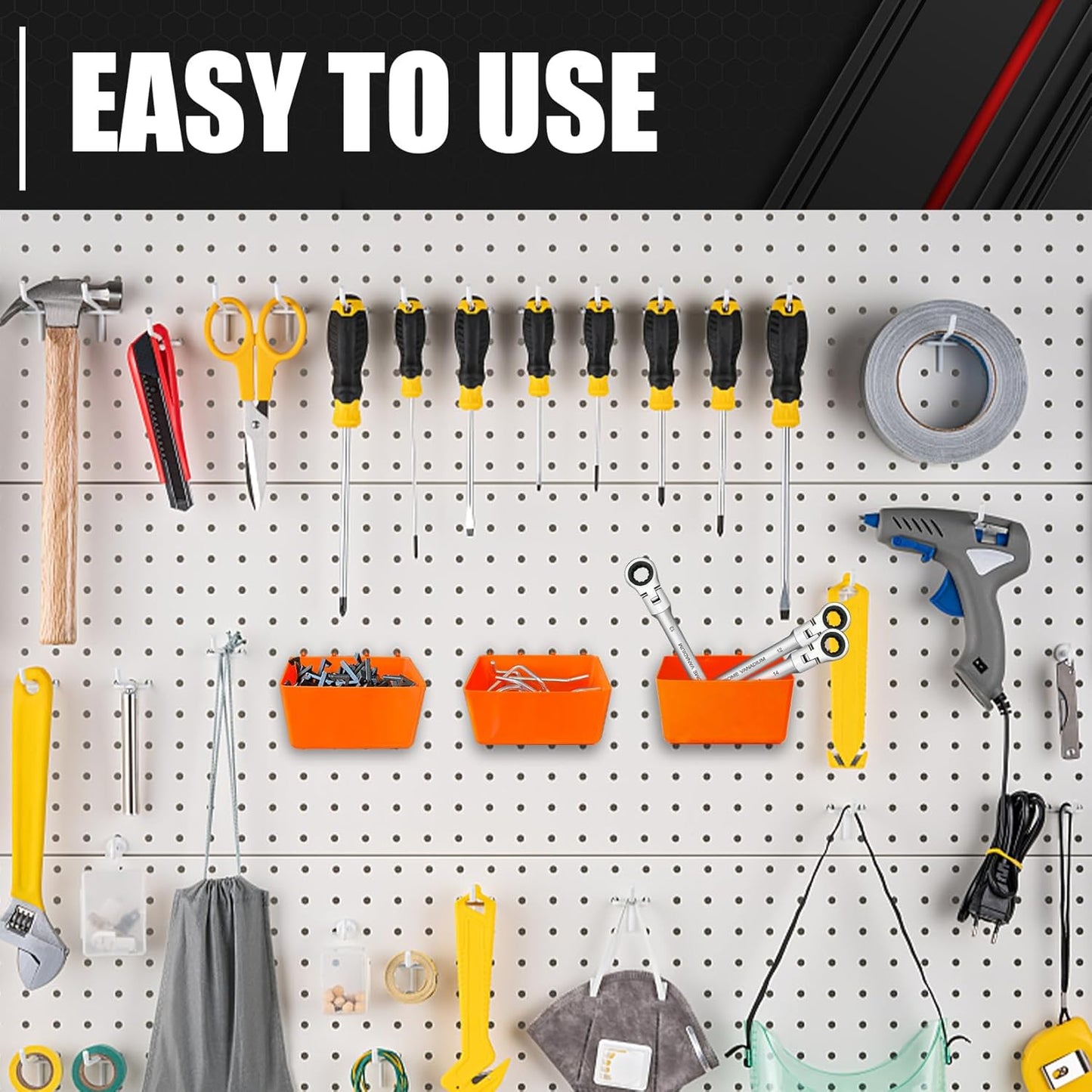 C&T 278 Piece Pegboard Hooks Assortment Kit, Pegboard Accessories Organizer Set with Bins, 1/8 and 1/4 in pegboard Hooks, for Hanging Tools, Organizing Various Tools,Garage Pegboard Wall Organization