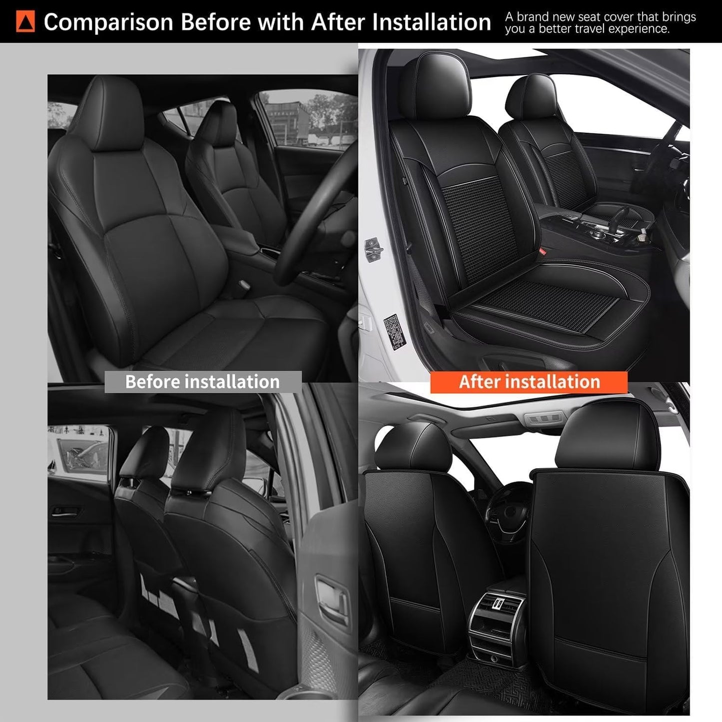 Front Seat Covers for Toyota Camry 2012-2023 2024 2025 Leather Ice Silk Breathable Car Seat Cover Protector (2 Seats & Black)