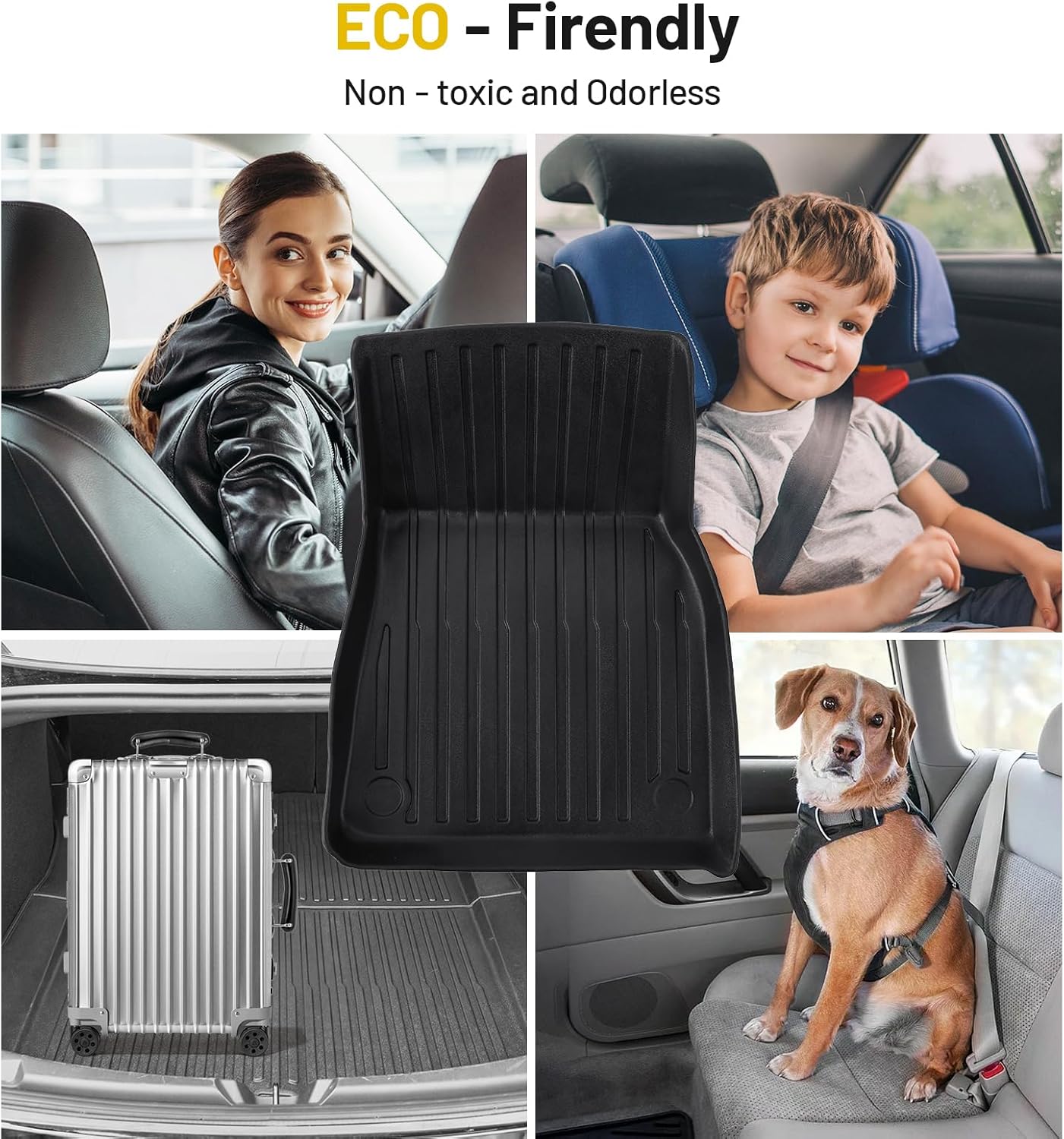 Floor Mats for 2021-2025 Tesla Model Y Custom Fit All Weather TPE Trunk Mats Front & Rear Waterproof Anti-Slip Cargo Liners Accessories for 6 Car Mats 5-Seater (Not Fit 7-Seat)