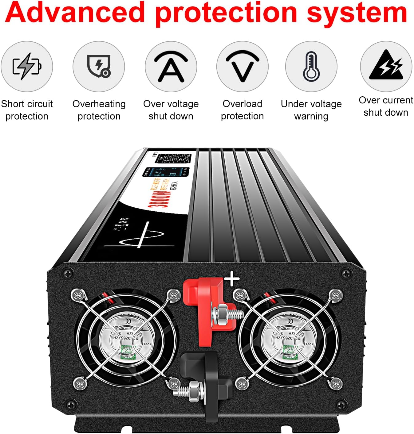 DC 12v AC 120V 60HZ Pure sine Wave 3000w Solar Power Inverter with Remote Switch&Soft Start for Home (DC12V (Range 10V-15V) 3000W)…